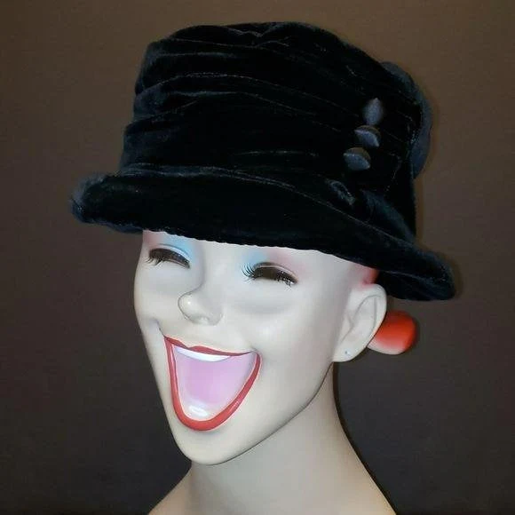 Black Velvet Button Trim Bucket Hat by Betmar New York - Image 3
