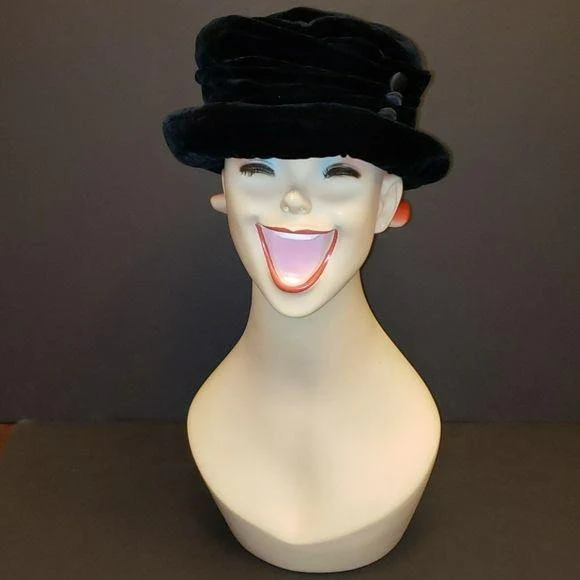 Black Velvet Button Trim Bucket Hat by Betmar New York - Image 4