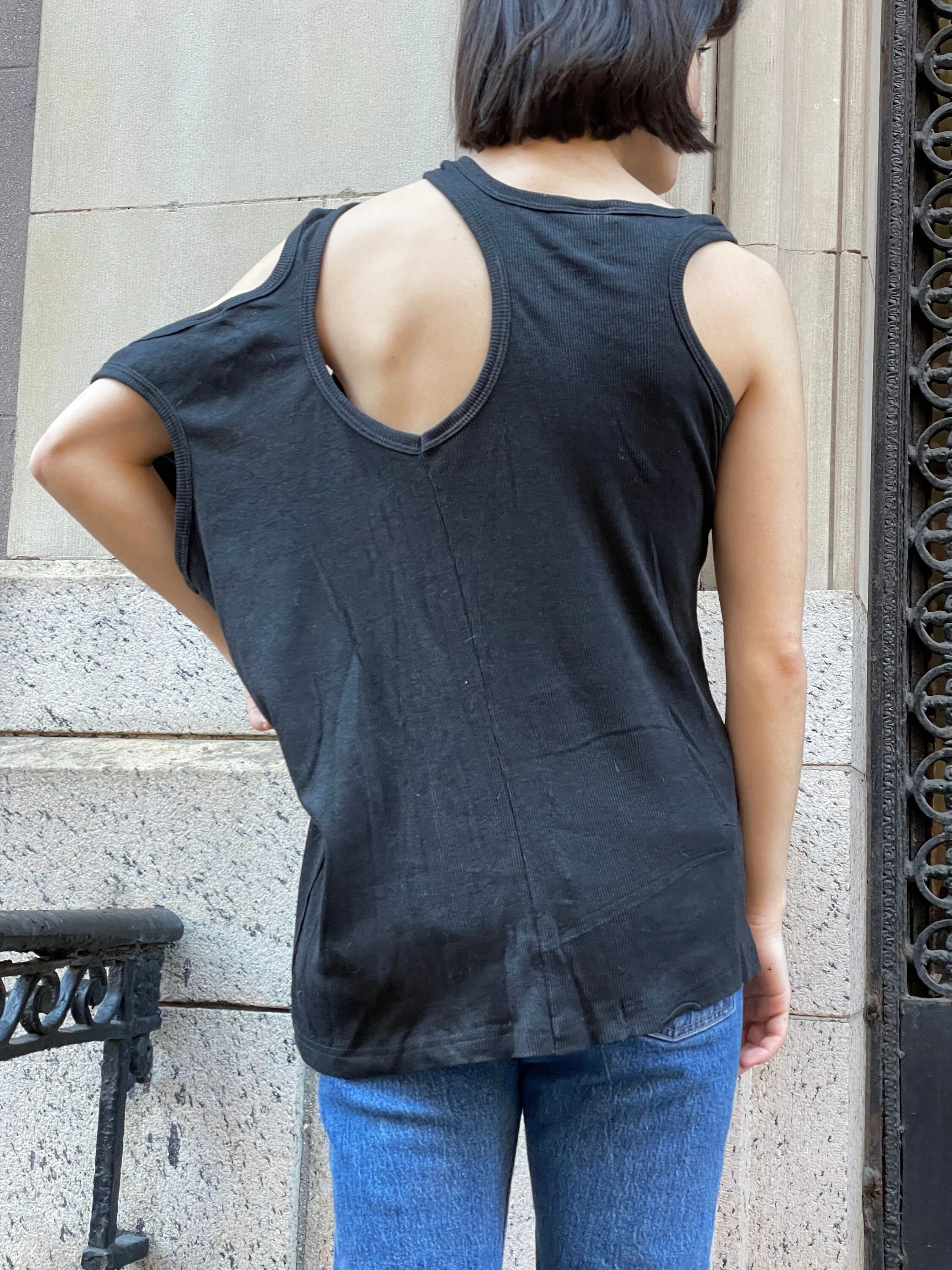 Black Versatile Shirt with 3 White Square Patterns On The Front Cotton Can Be Worn Many Ways - Image 3