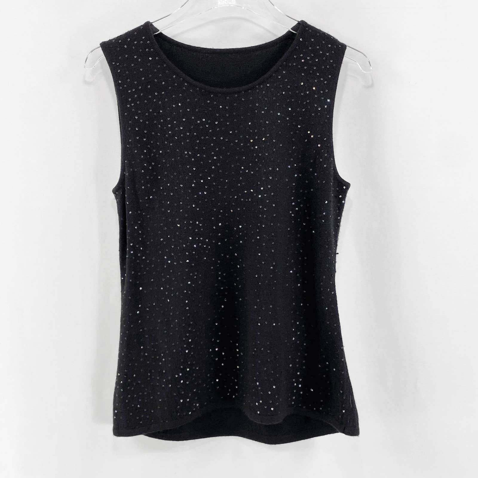 Black Vintage 90s Sequin Sleeveless Knit Tank Blouse - Image 7