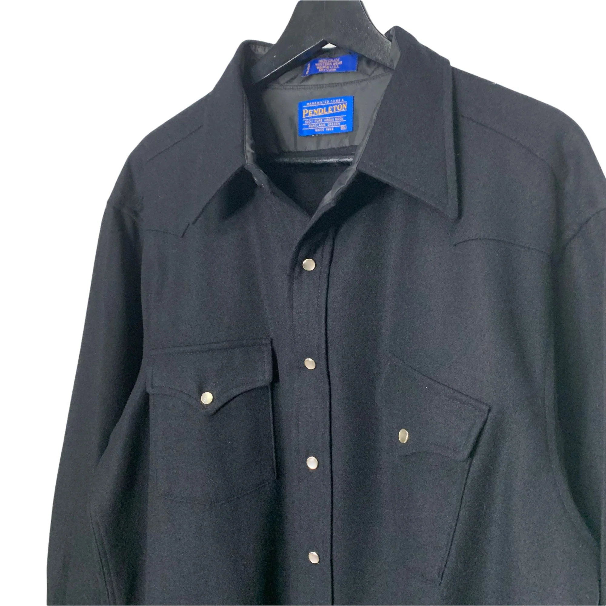 Black Virgin Wool Pearl Button Long Sleeve Vintage Western Shirt Xl by Pendleton - Image 2