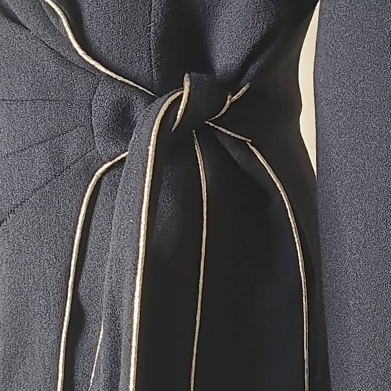 Black Wool Belted Wrap Dress with Gold Metallic Trim by Lillie Rubin - Image 8