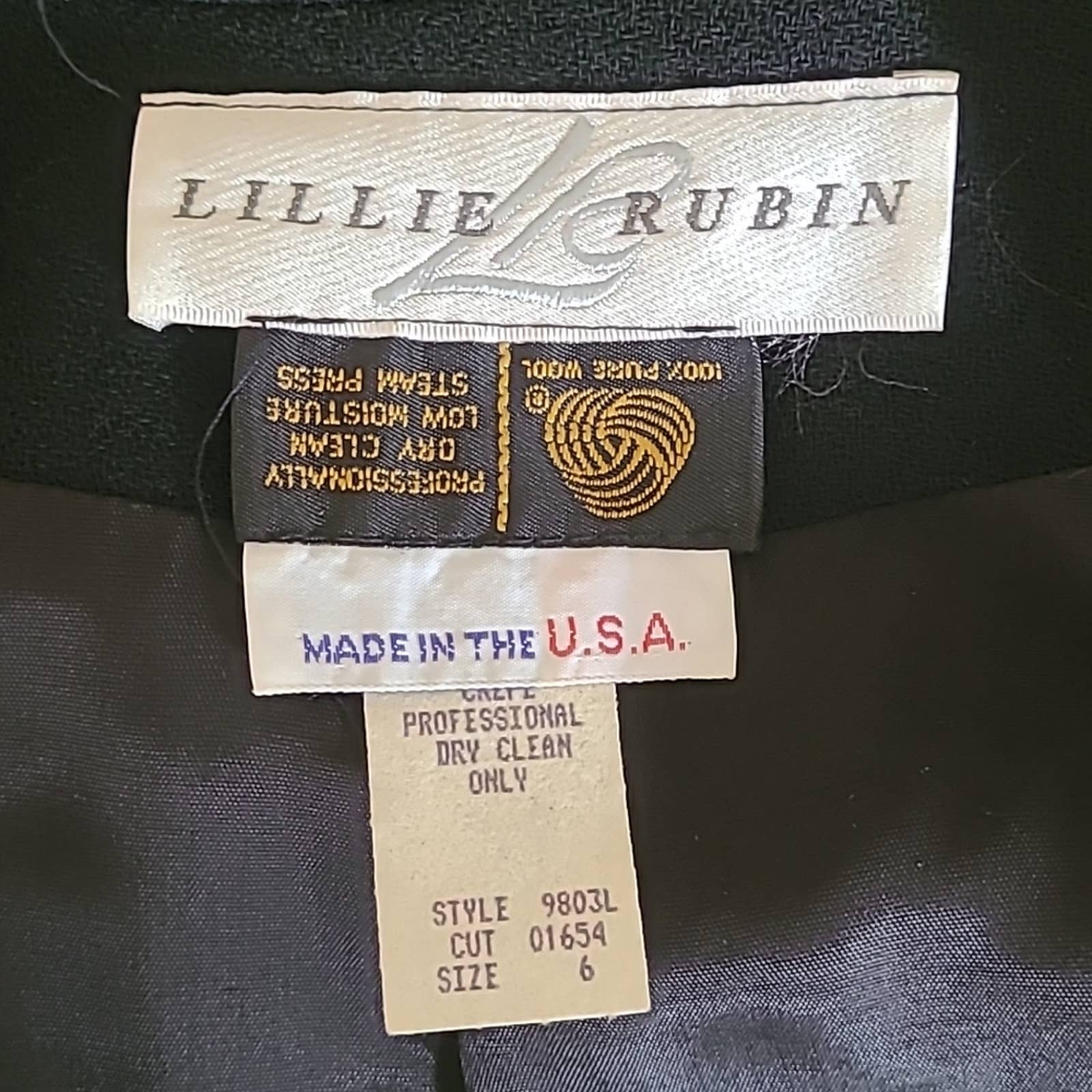 Black Wool Belted Wrap Dress with Gold Metallic Trim by Lillie Rubin by Lillie Rubin - Image 10