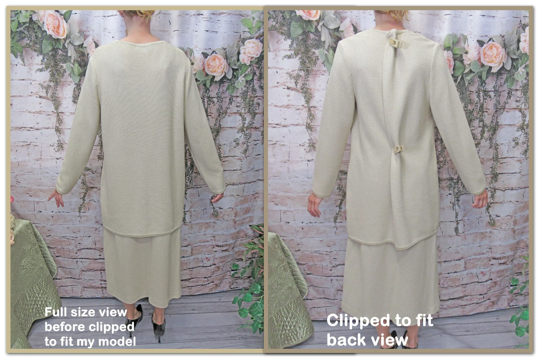 Blazer and Skirt Set Beige St John Knit Collection Marie Gray Tunic Length Button Front V-Neck Blazer Slim Skirt Made Usa by St John - Image 10