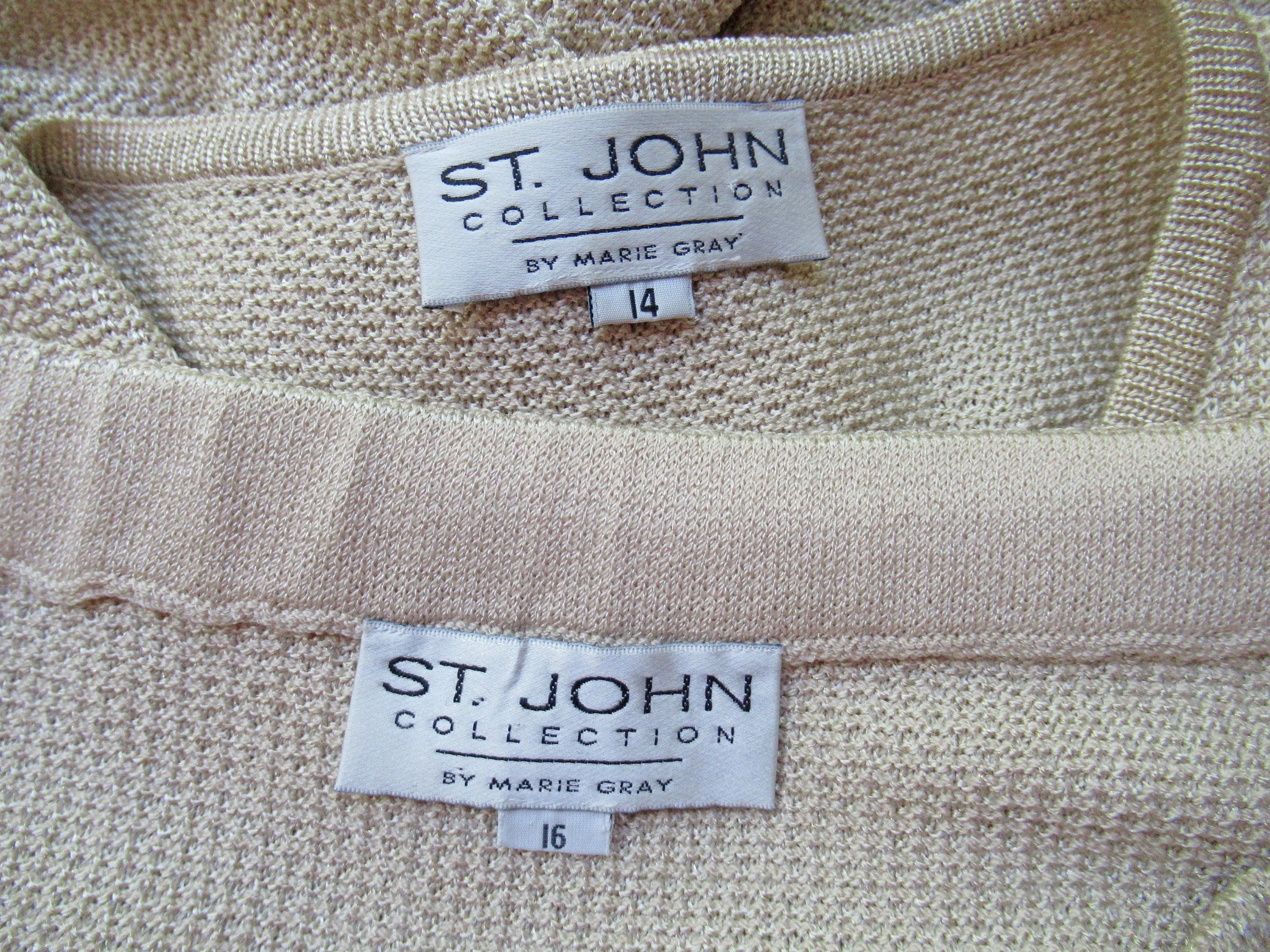Blazer and Skirt Set Beige St John Knit Collection Marie Gray Tunic Length Button Front V-Neck Blazer Slim Skirt Made Usa by St John - Image 11