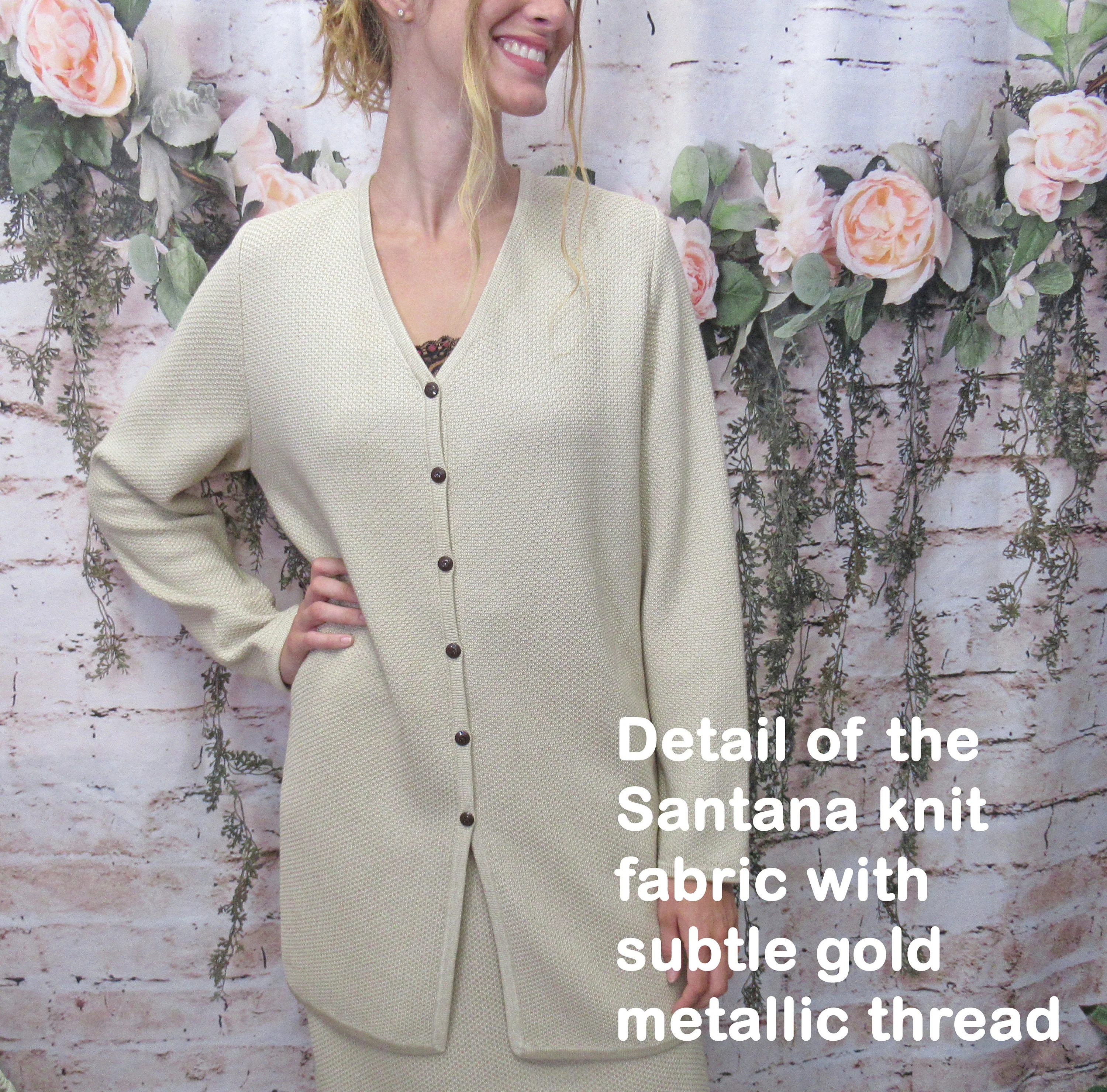 Blazer and Skirt Set Beige St John Knit Collection Marie Gray Tunic Length Button Front V-Neck Blazer Slim Skirt Made Usa by St John - Image 5