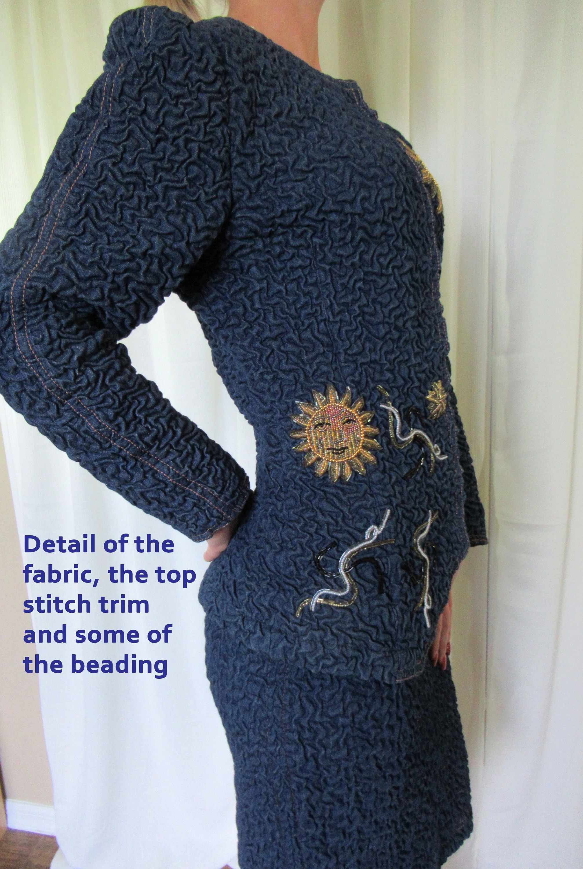 Blazer and Skirt Set Marie Martine Paris Amarotico Blue Sun Stars Beading Made In France Euro Stunning Design Vintage Set by Marie Martine - Image 10
