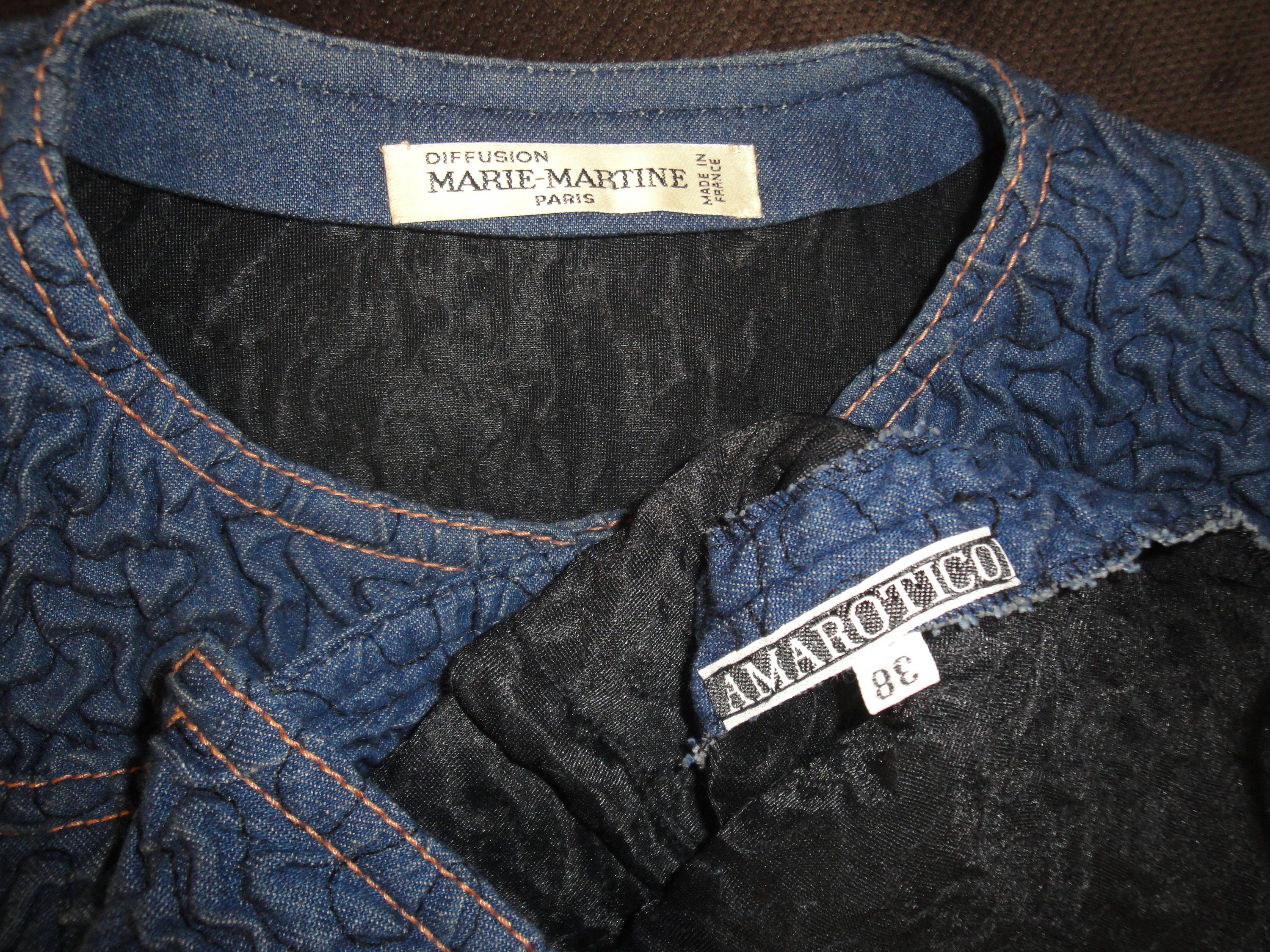 Blazer and Skirt Set Marie Martine Paris Amarotico Blue Sun Stars Beading Made In France Euro Stunning Design Vintage Set by Marie Martine - Image 7