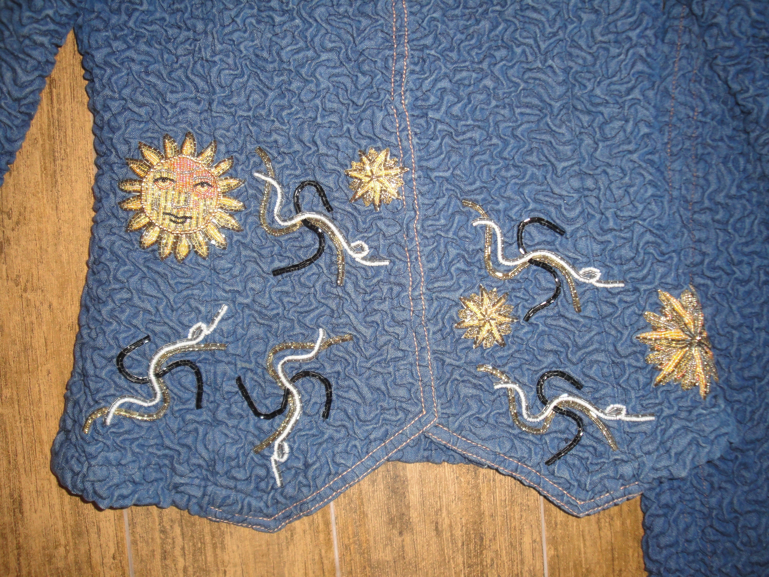 Blazer and Skirt Set Marie Martine Paris Amarotico Blue Sun Stars Beading Made In France Euro Stunning Design Vintage Set by Marie Martine - Image 9