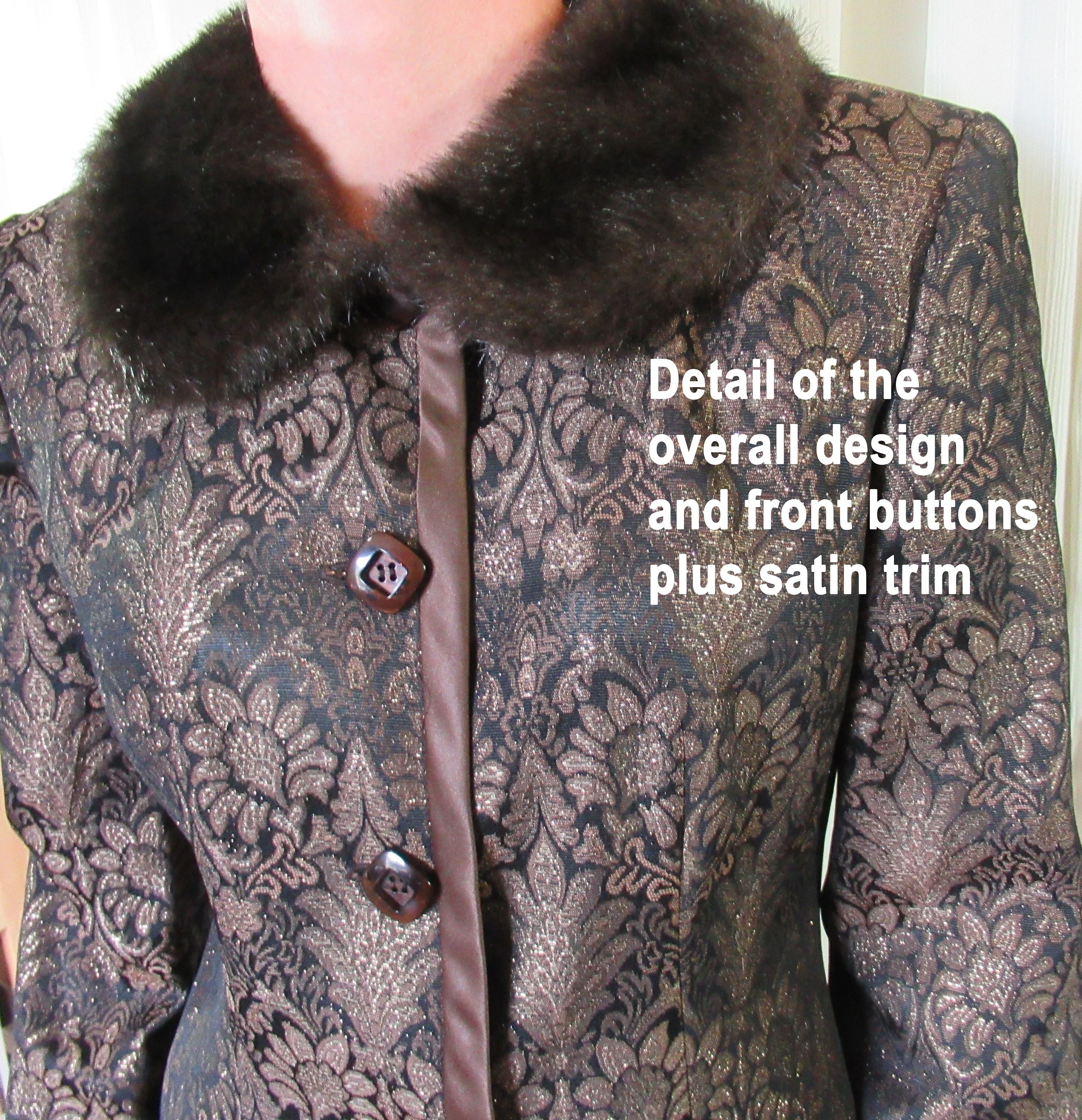 Blazer Enrico Baldini Metallic Print W Faux Fur Collar Long Sleeves 6 Front Buttons Metallic Floral Design by Enrico Baldini - Image 3