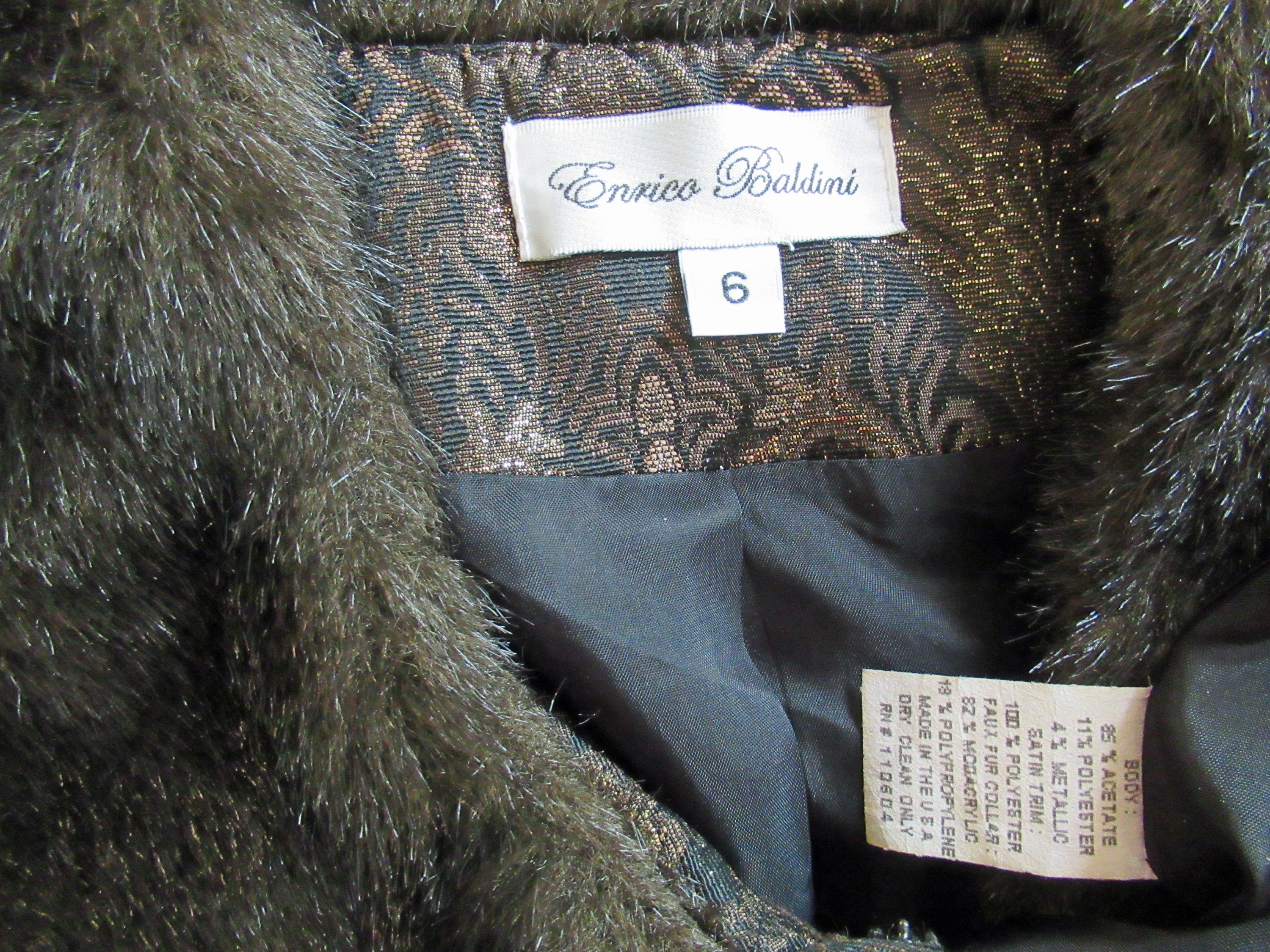Blazer Enrico Baldini Metallic Print W Faux Fur Collar Long Sleeves 6 Front Buttons Metallic Floral Design by Enrico Baldini - Image 6