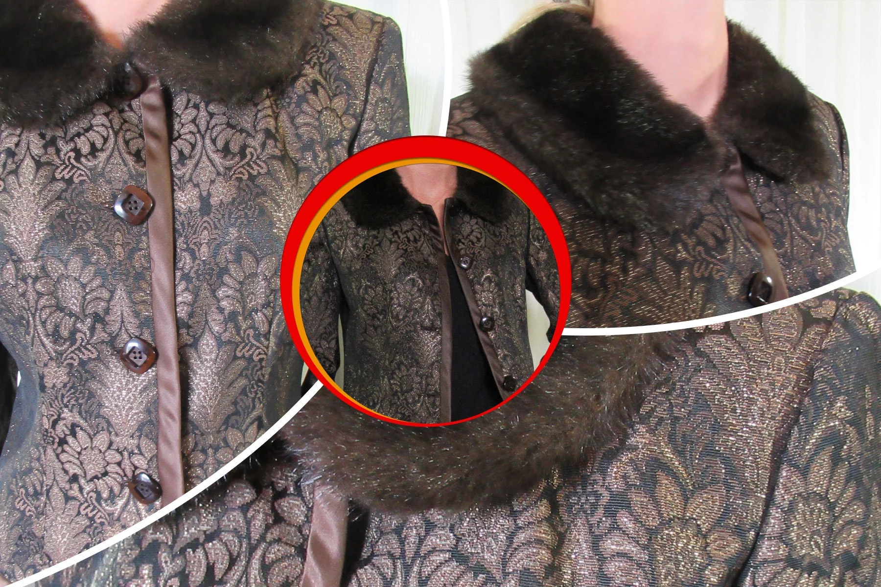 Blazer Enrico Baldini Metallic Print W Faux Fur Collar Long Sleeves 6 Front Buttons Metallic Floral Design by Enrico Baldini - Image 9