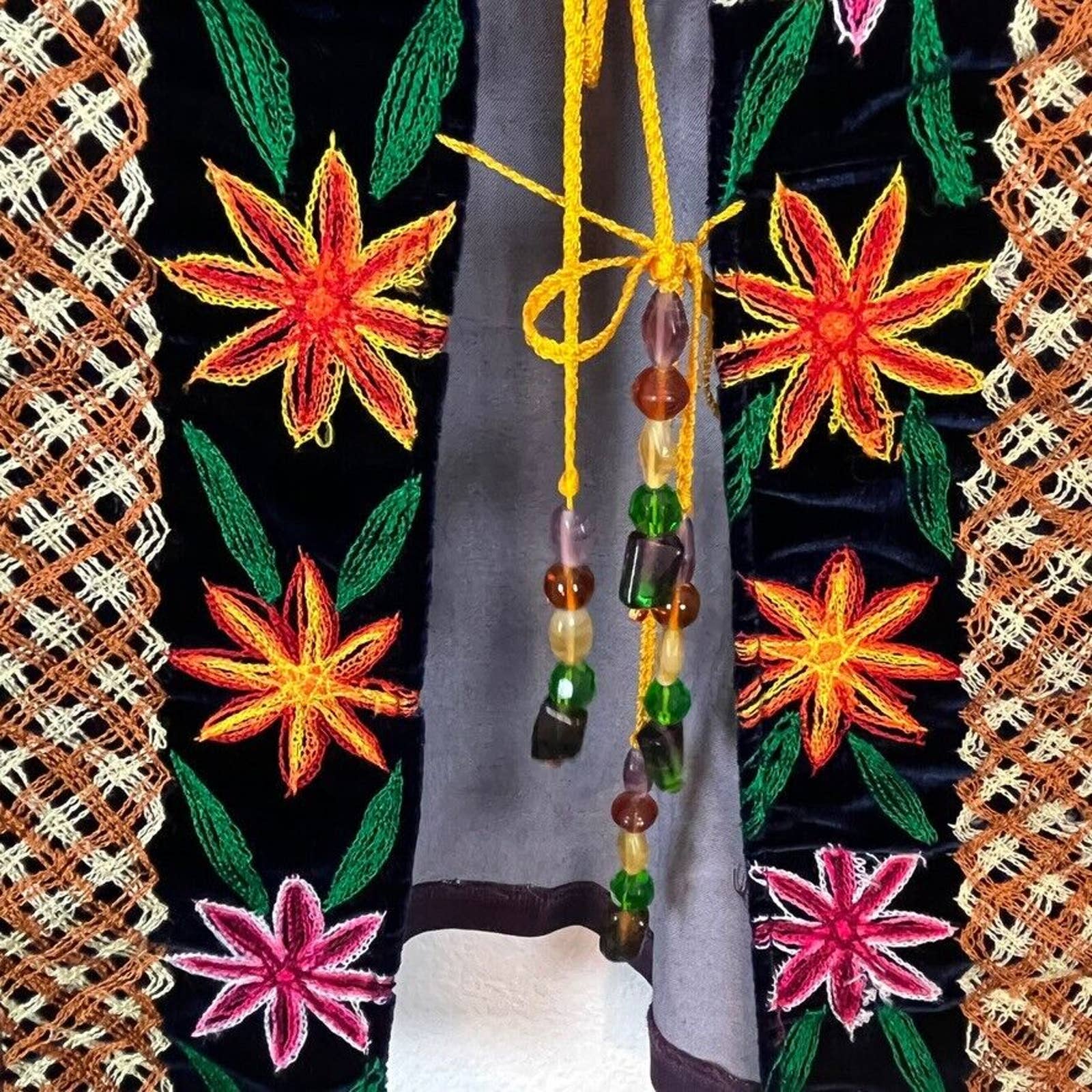 Blazer Jacket Handmade Embroidered Tie Front Women Purple Orange Size Medium - Image 10