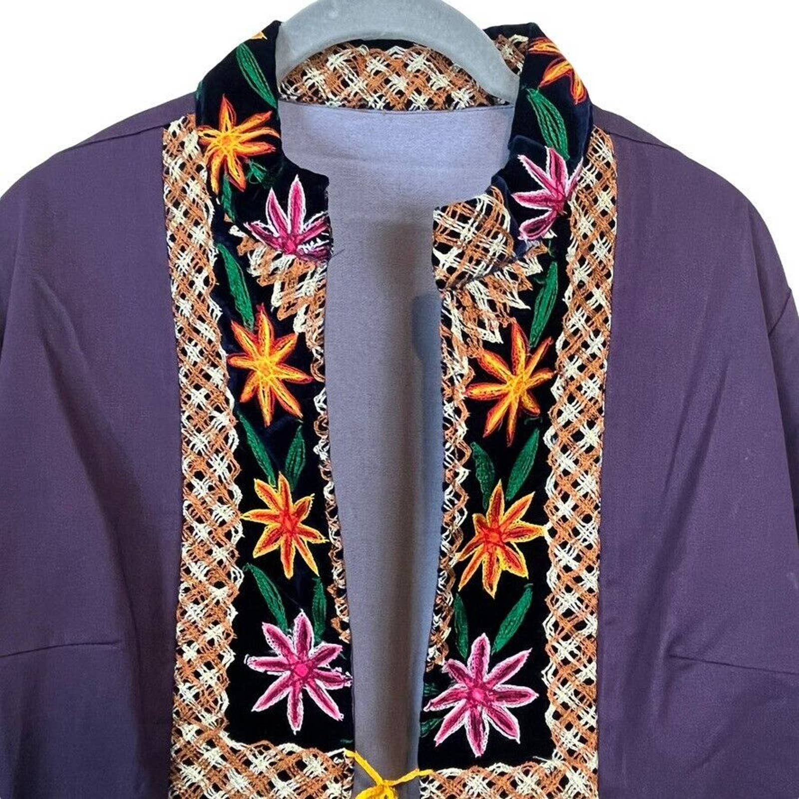 Blazer Jacket Handmade Embroidered Tie Front Women Purple Orange Size Medium - Image 9