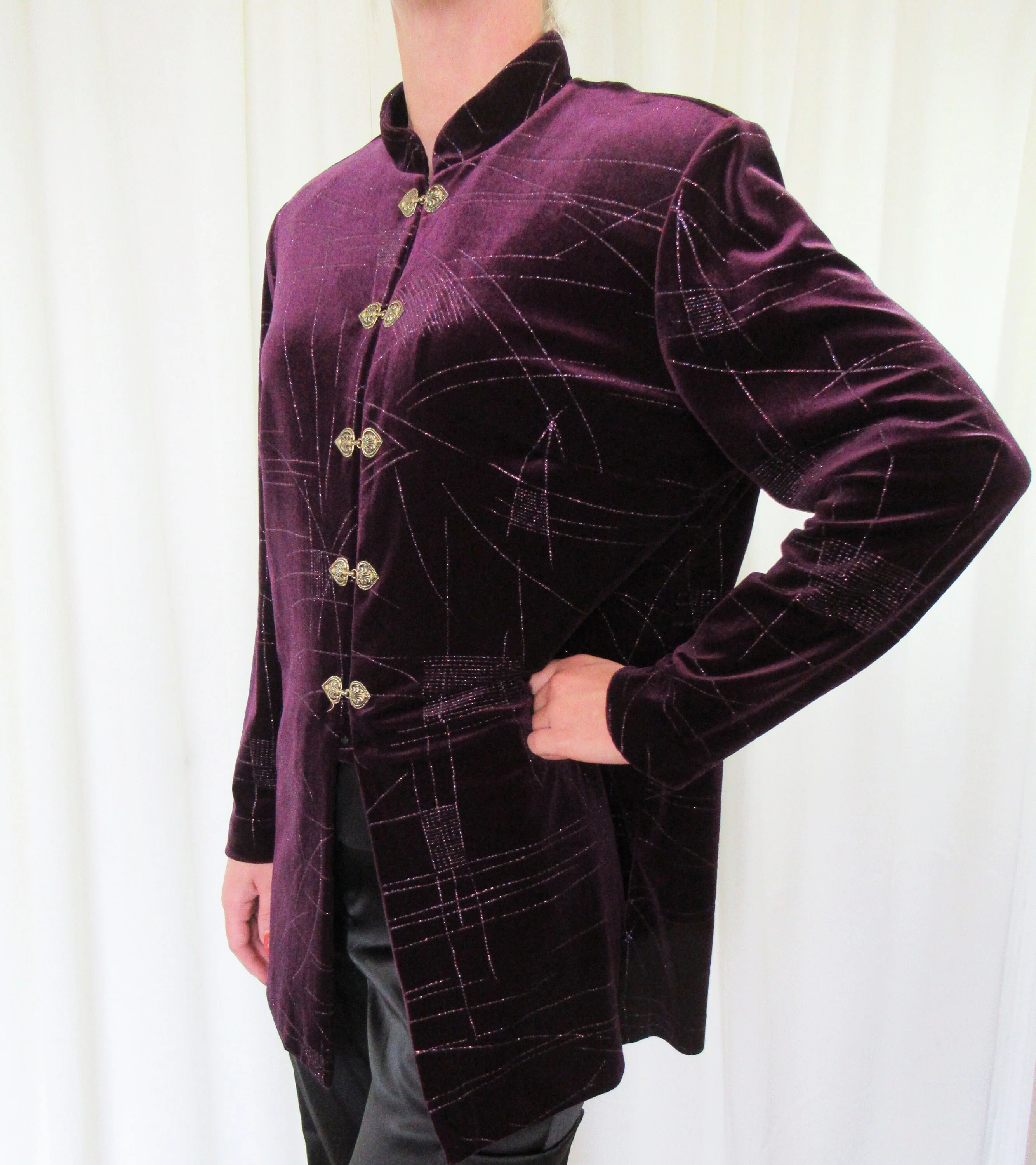 Blazer W Metallic Accents R and M Richards by Karen Kwong Purple Velvet Polyesterspandex Front Metal Hooks by R & M Richards - Image 6