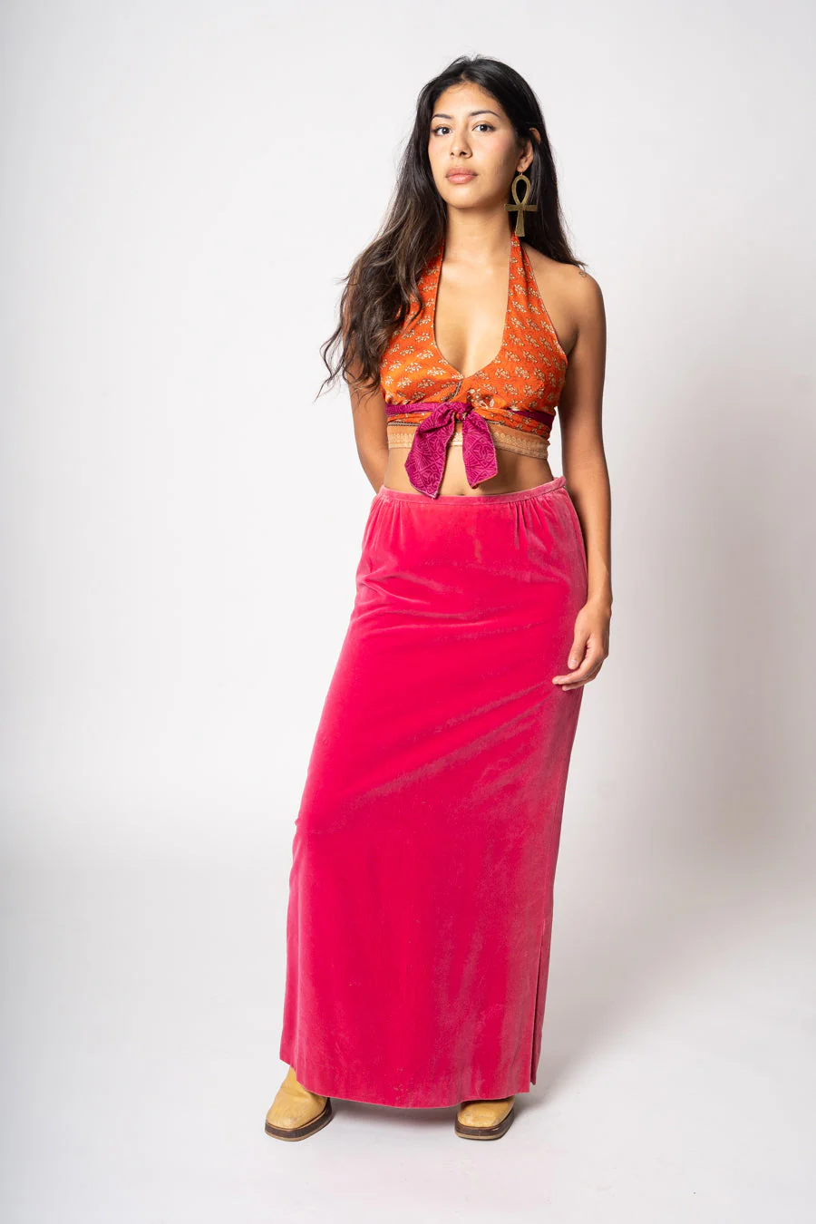 Blood Orange Silk Halter Crop Top - Image 5