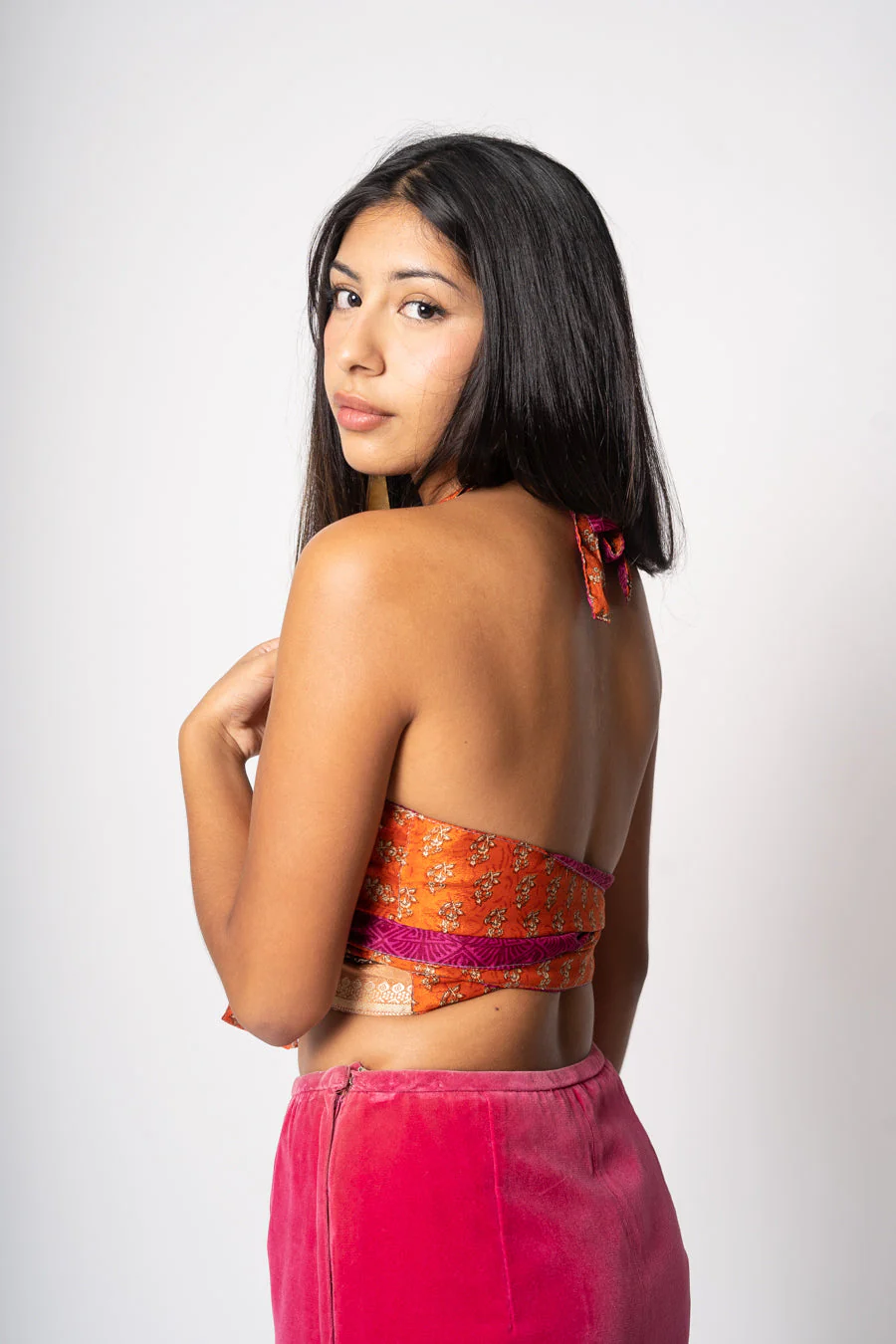 Blood Orange Silk Halter Crop Top - Image 9