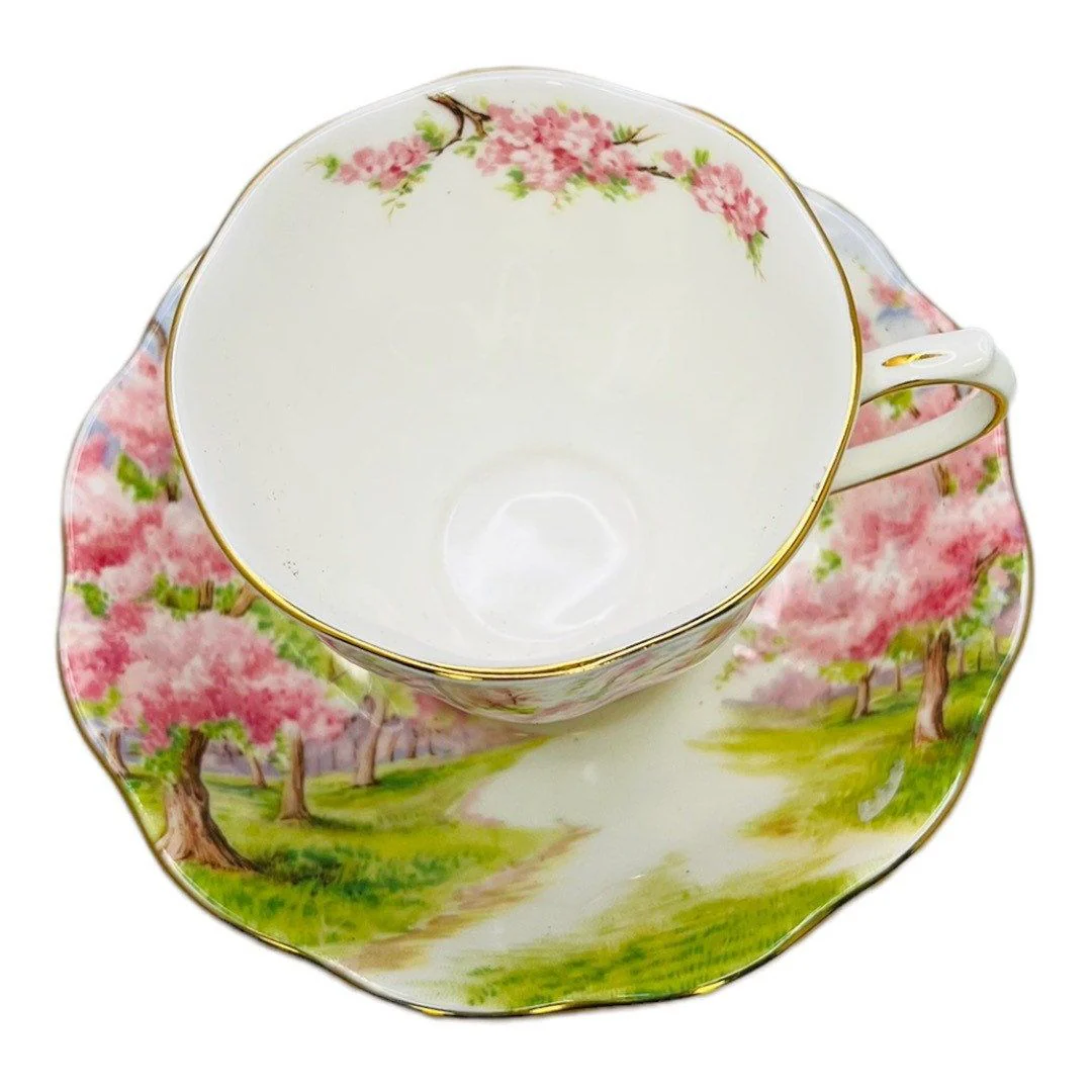 60s Blossom Time Fine Bone China England Teacup and Saucer By Royal Albert LTD - Image 5