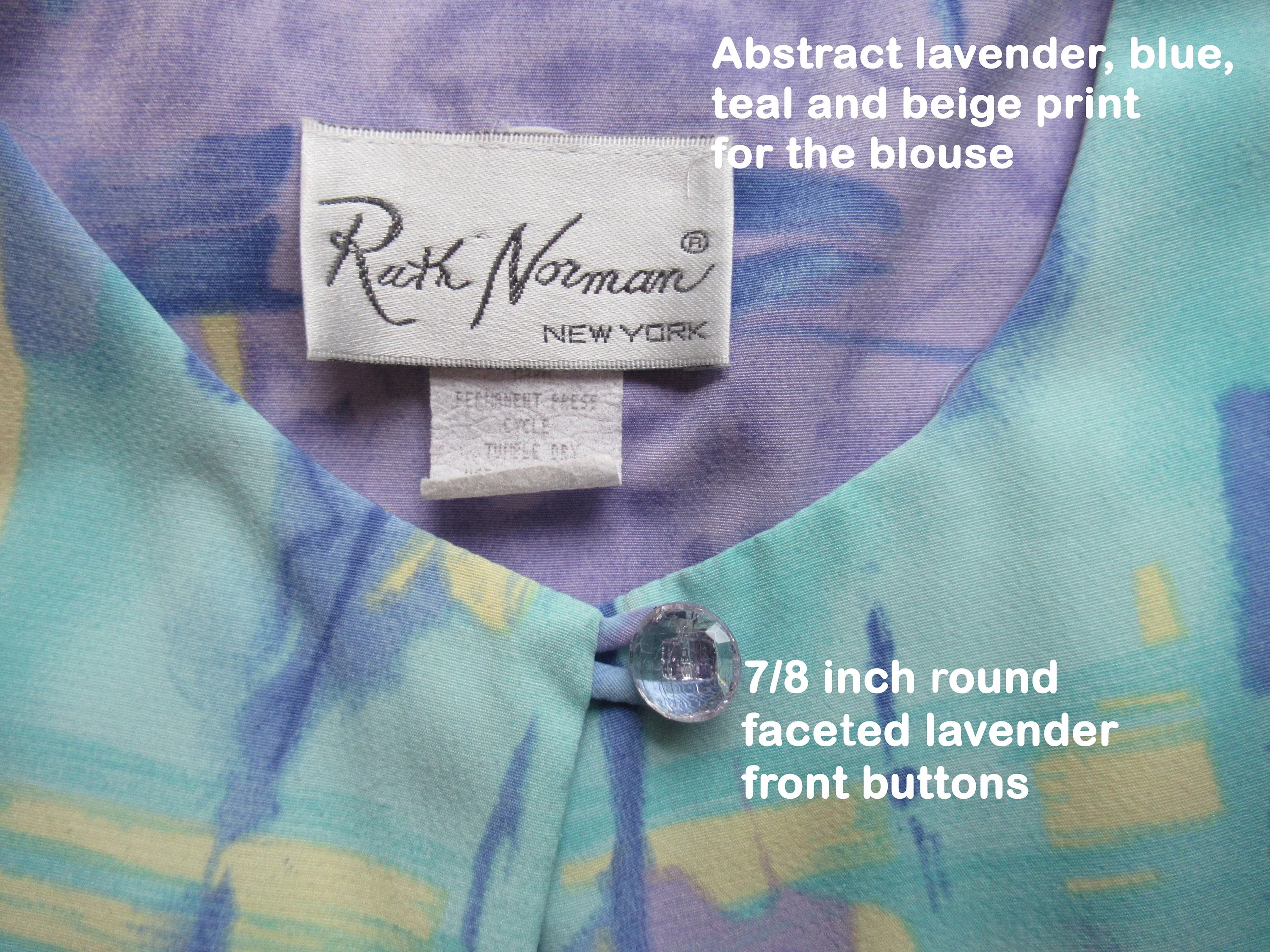 Blouse and Pant Set Ruth Norman Ny Tunic Length Button Front Top Elastic Pant Pastel Lavendertealblue Polyester Made Usa by Ruth Norman - Image 7
