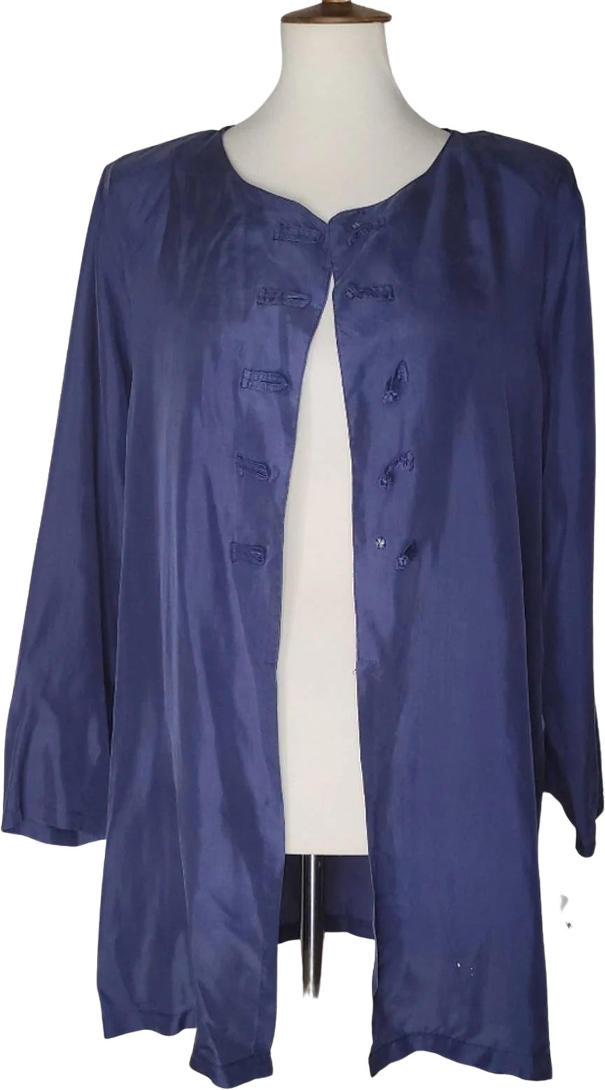 Blue 100% Silk Sheer Long-Sleeved Blouse by Stunt Collections