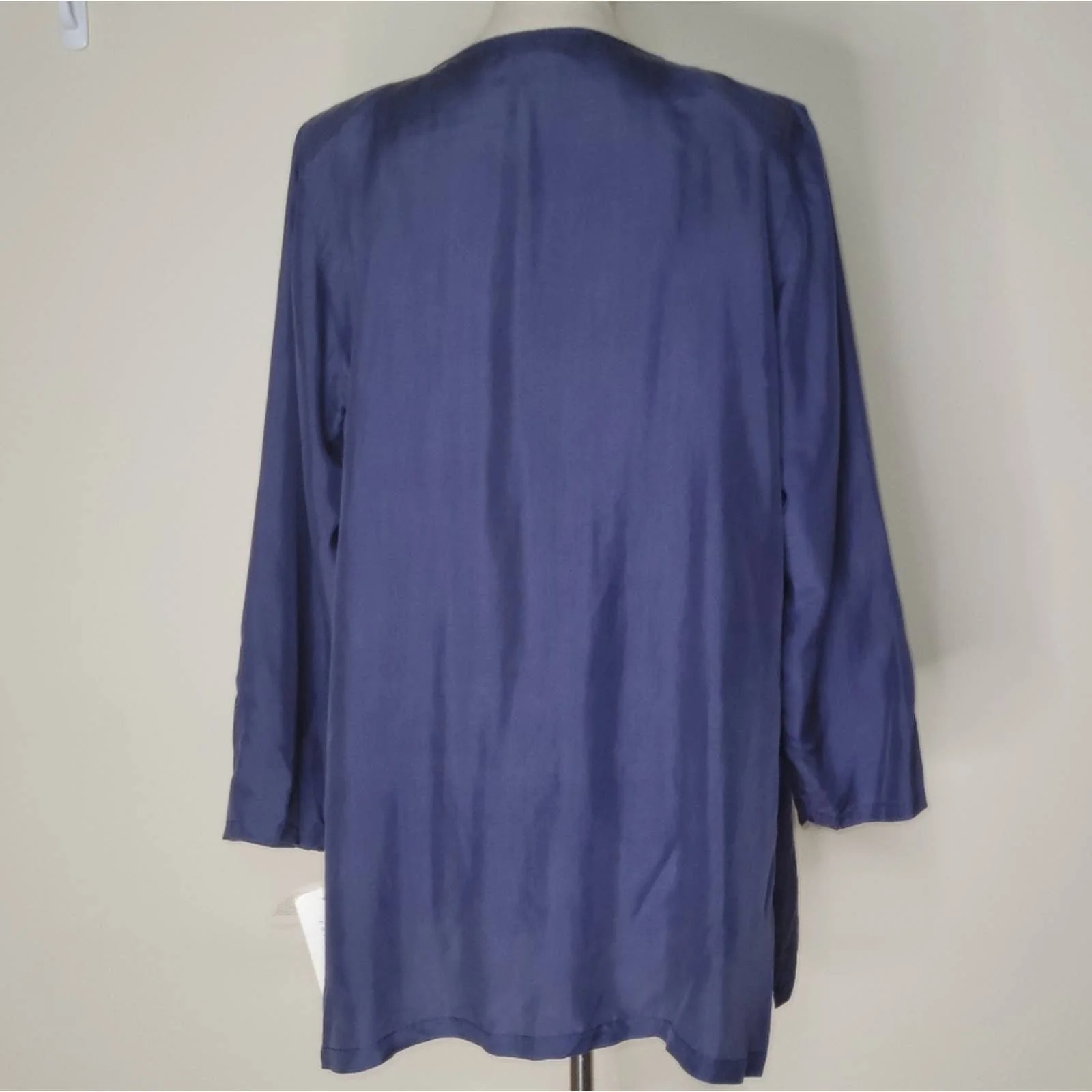Blue 100% Silk Sheer Long-Sleeved Blouse by Stunt Collections - Image 2