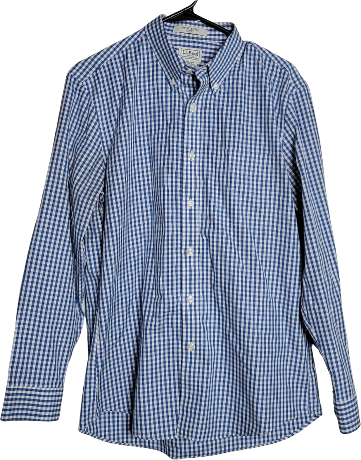 Blue and White Checkered Button Up Long Sleeve Shirt by LL Bean