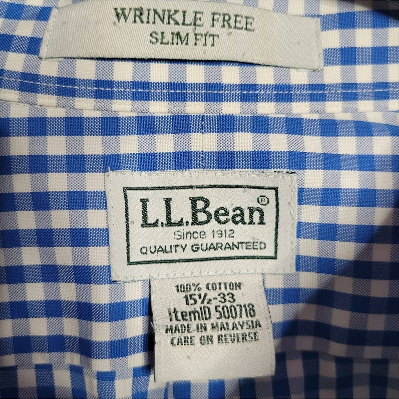 Blue and White Checkered Button Up Long Sleeve Shirt by LL Bean - Image 3