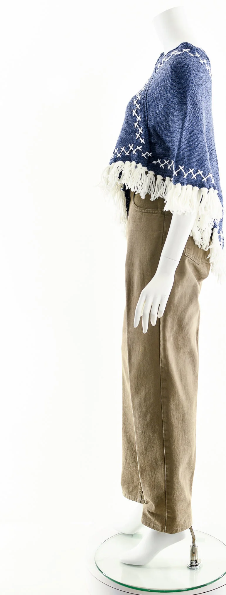 Blue and White Tassel Crochet Knit Poncho Coat - Image 9
