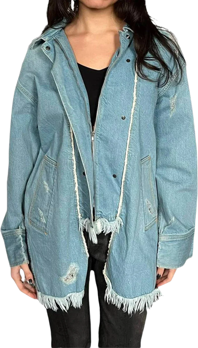 Blue Denim Distressed Panelled Oversize Hooded Denim Coat by Vivienne Westwood