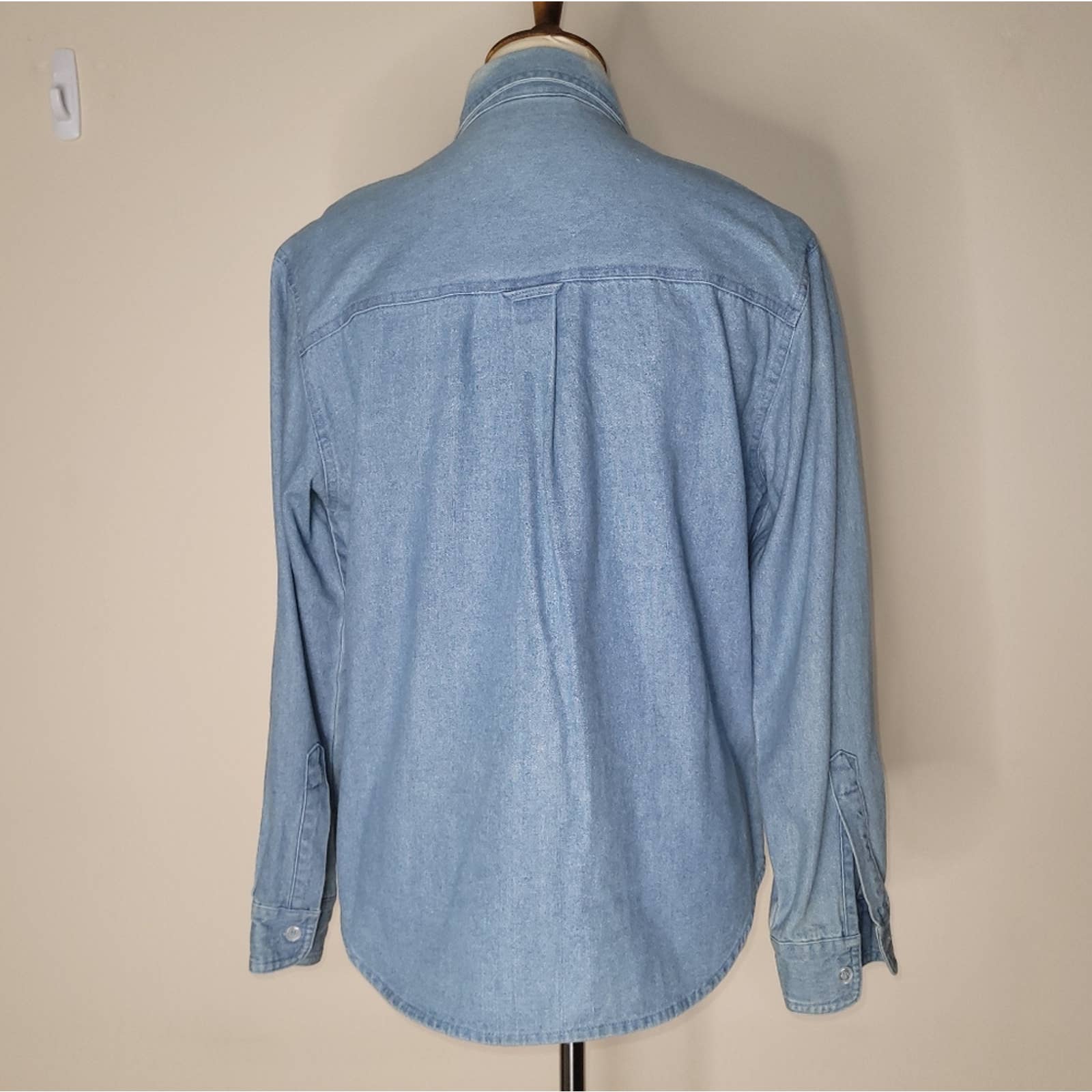 Blue Denim Long-Sleeved Collared Shirt with Beading Accents by Lew Magram by Lew Magram - Image 2