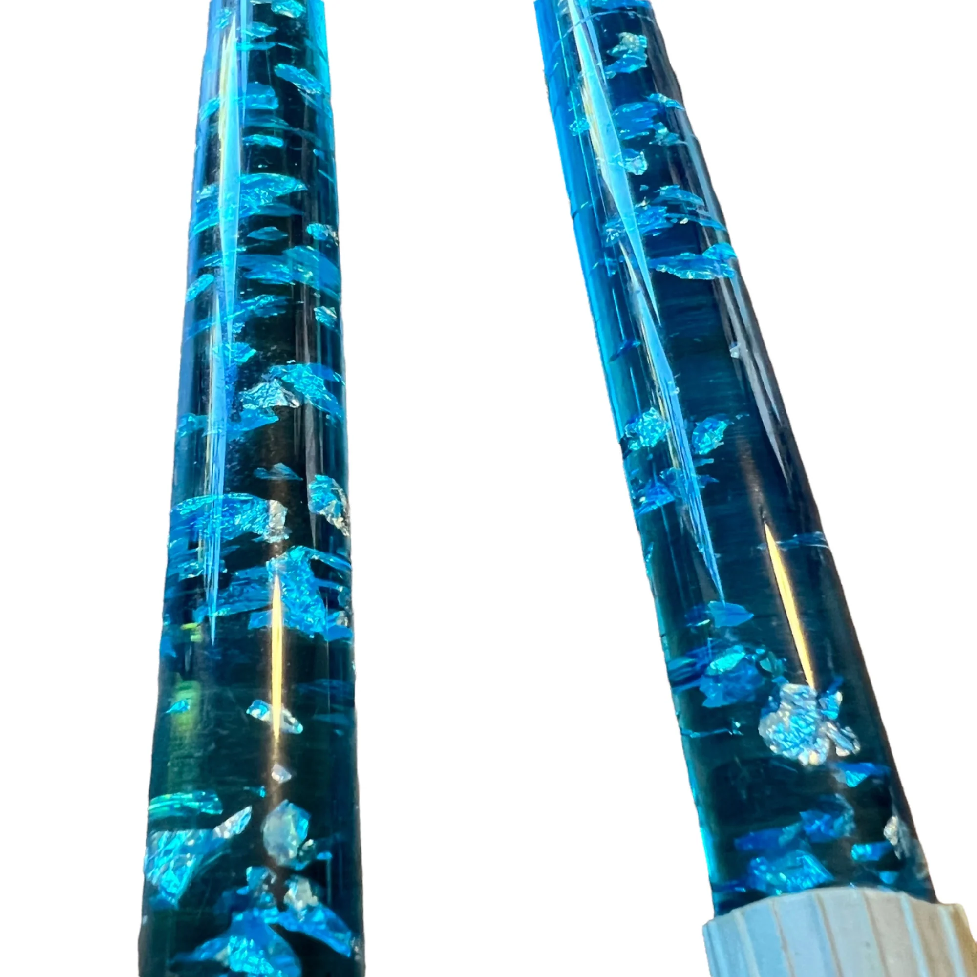 Blue Lucite Acrylic Tapered Candles Silver Flakes - Image 3