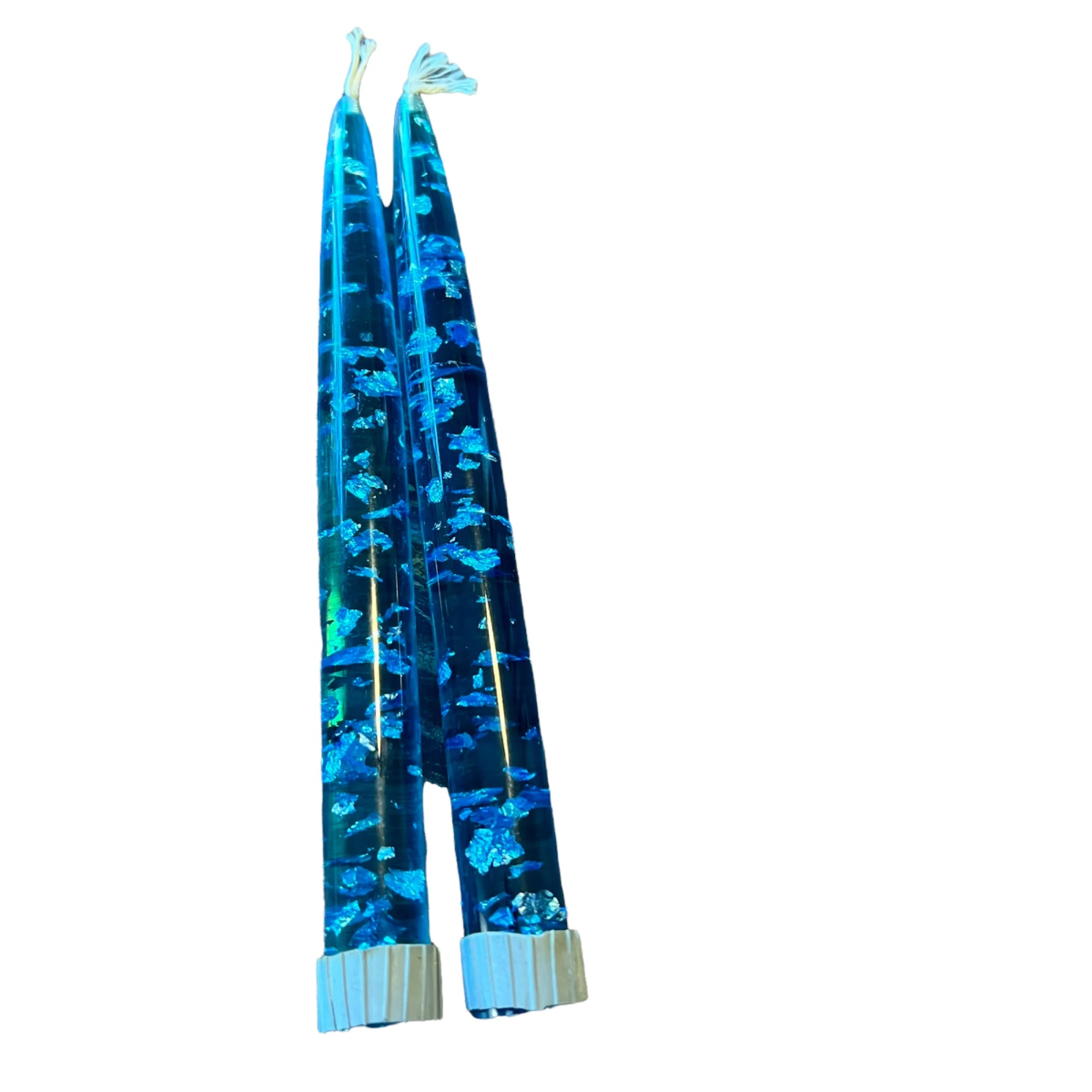 Blue Lucite Acrylic Tapered Candles Silver Flakes - Image 4