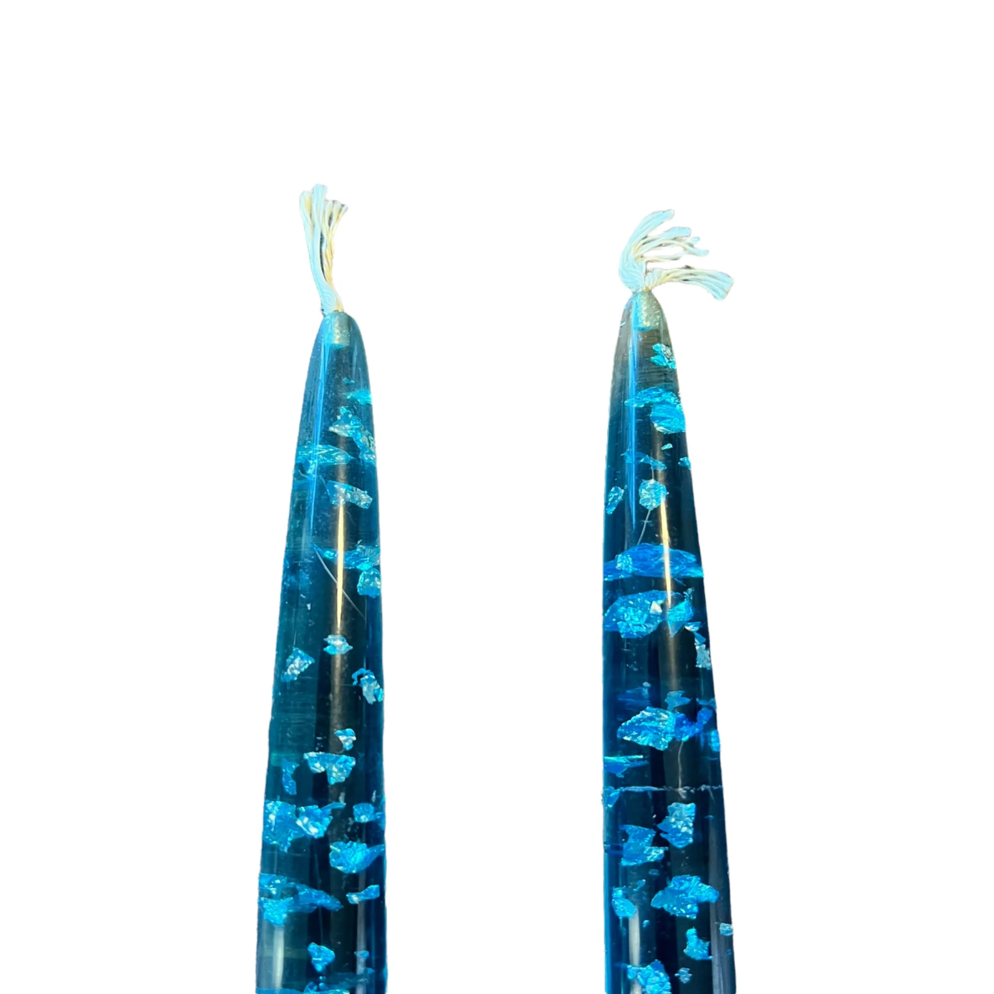 Blue Lucite Acrylic Tapered Candles Silver Flakes - Image 5