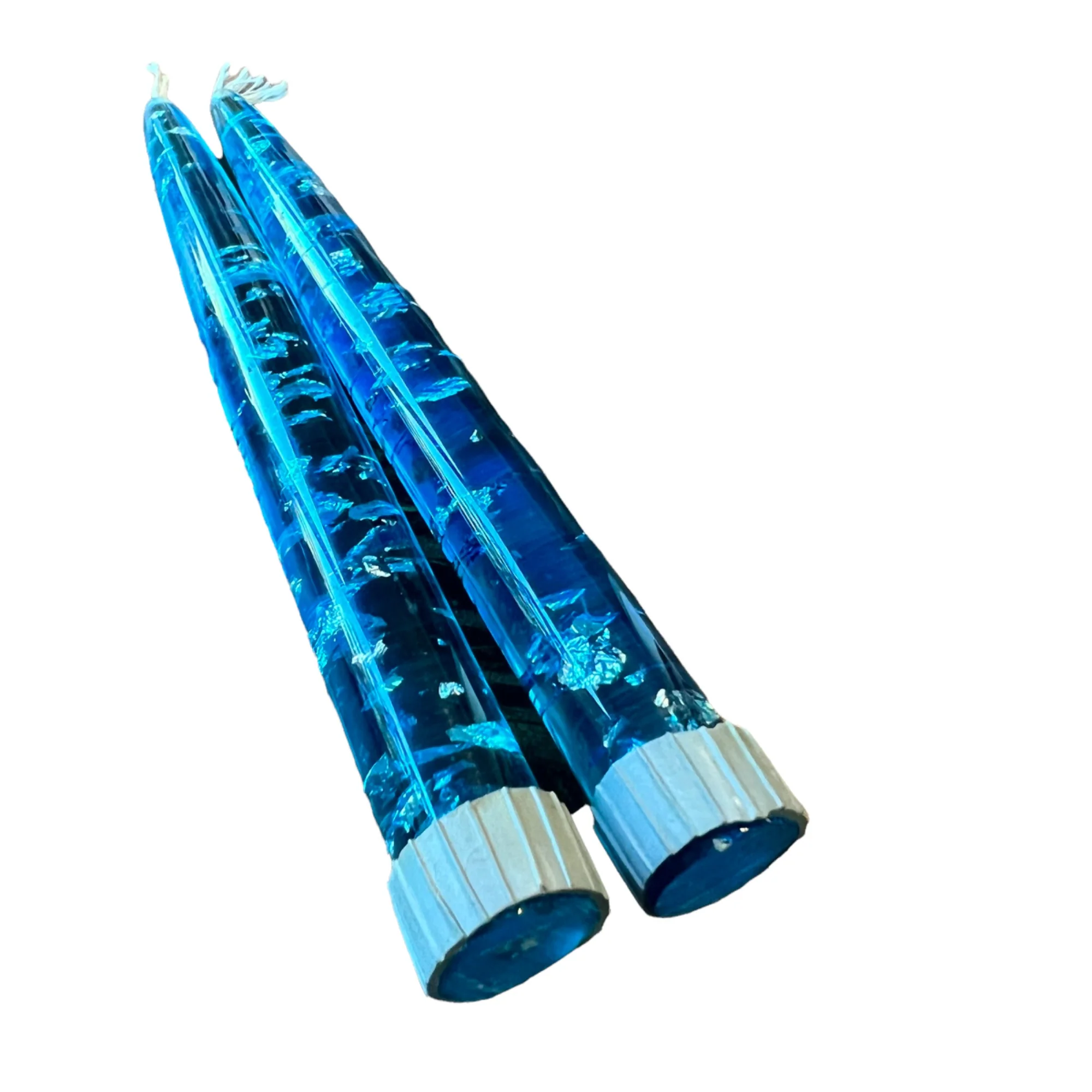 Blue Lucite Acrylic Tapered Candles Silver Flakes - Image 6