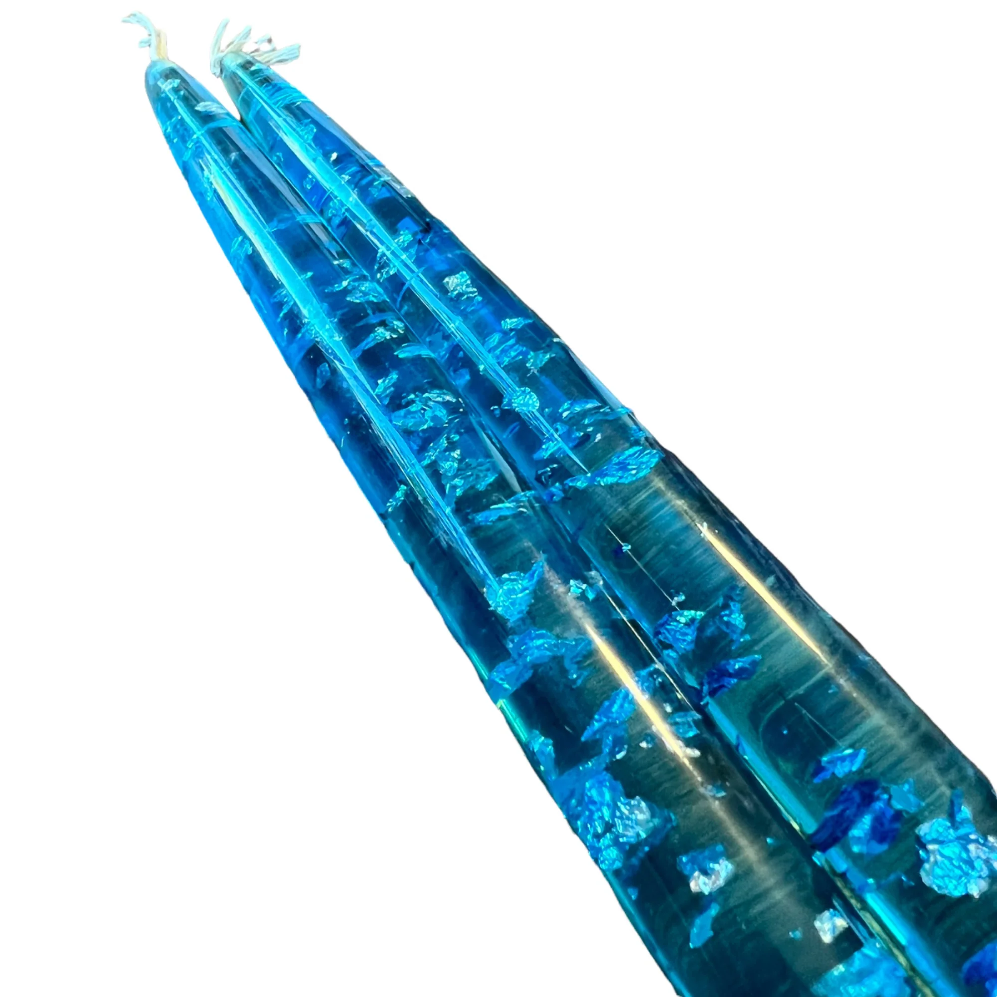Blue Lucite Acrylic Tapered Candles Silver Flakes - Image 8