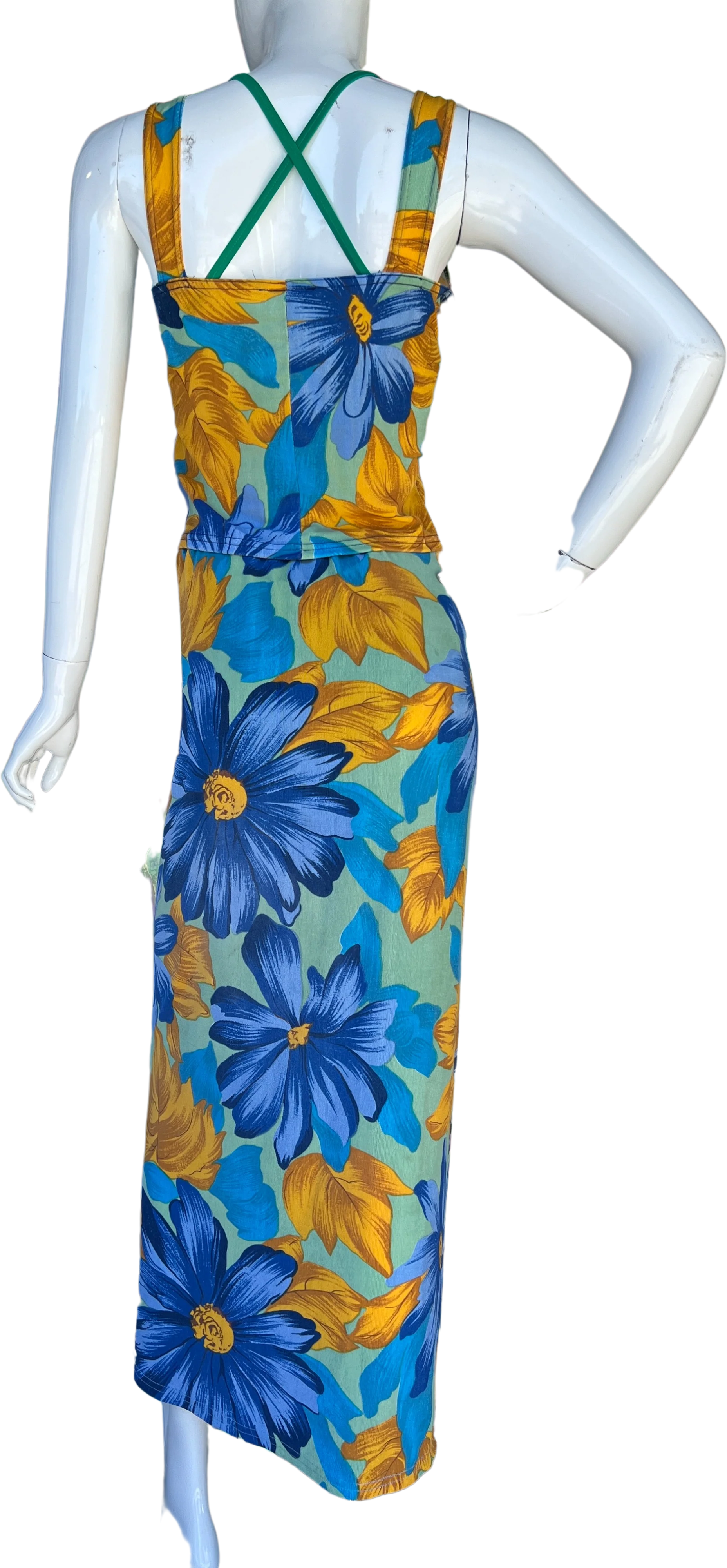 Blue Mint and Golden Orange Floral Skirt Set - Image 2