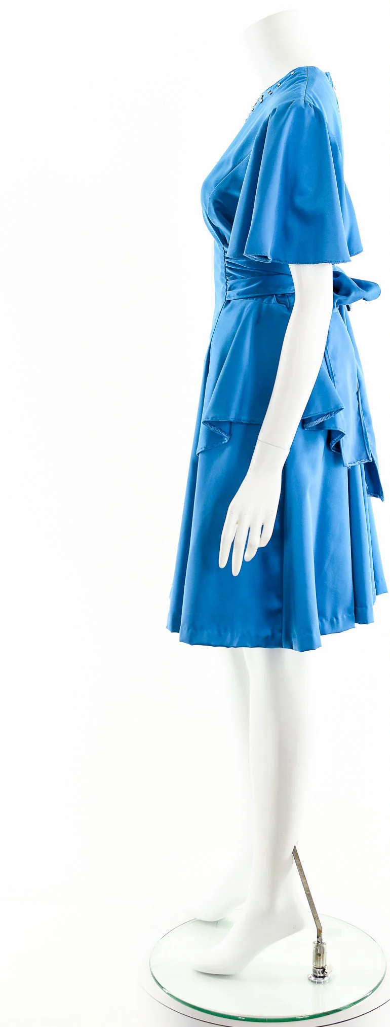 Blue Satin Puffed Peplum Dress - Image 10