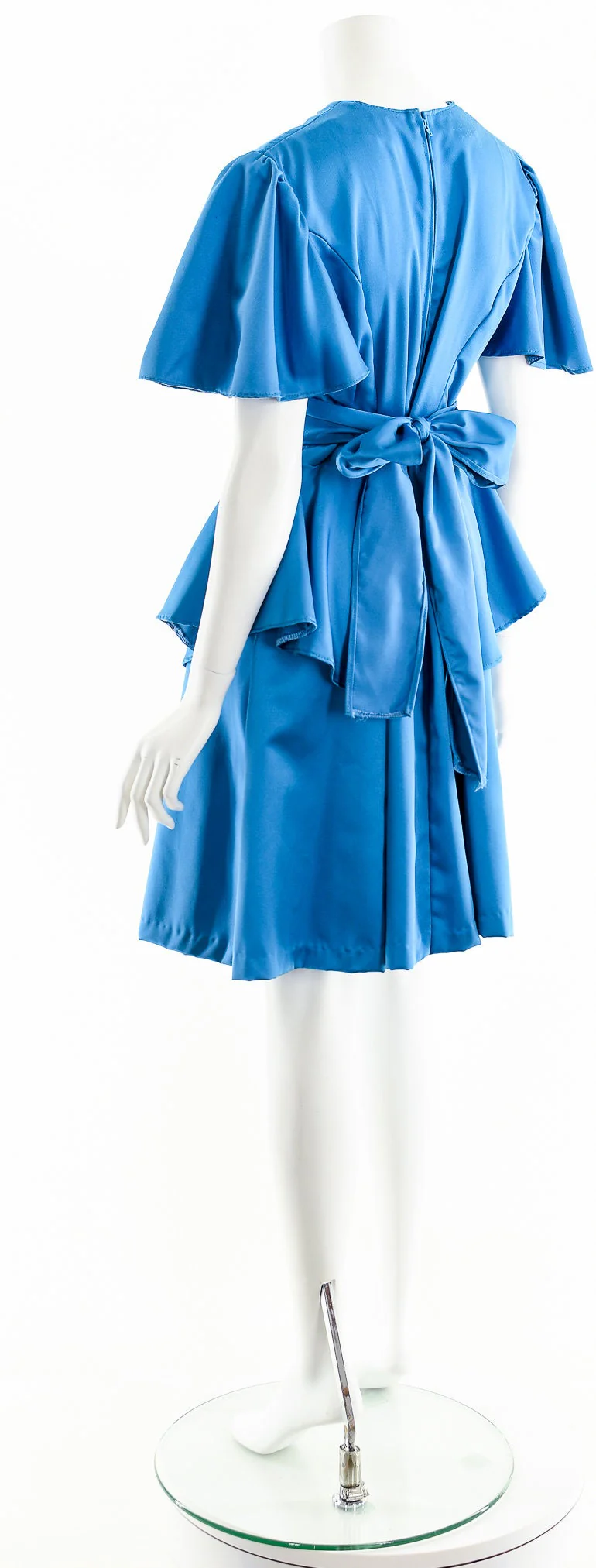 Blue Satin Puffed Peplum Dress - Image 9