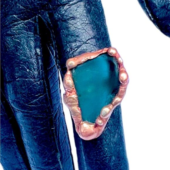 Blue Sea Glass Ring Handcrafted with Tiffany Solder Copper Ring Size 6. 25 - Image 12