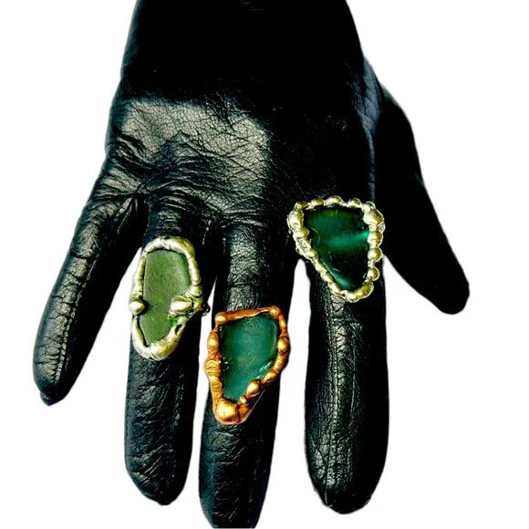 Blue Sea Glass Ring Handcrafted with Tiffany Solder Copper Ring Size 6. 25 - Image 9