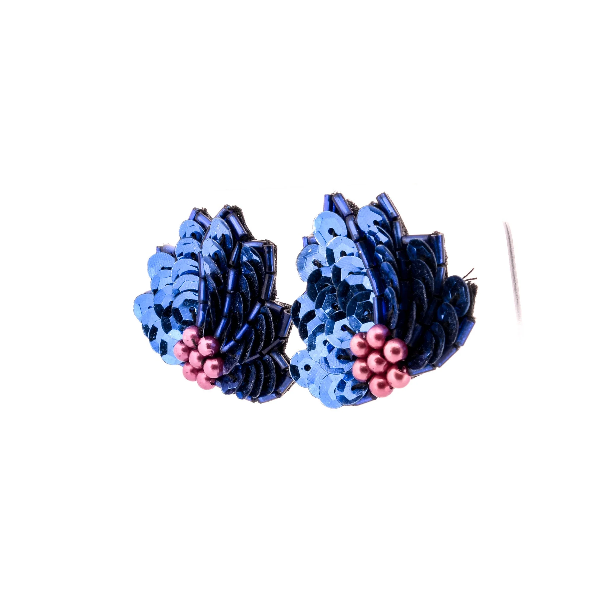 Blue Sequin Peacock Earrings - Image 2