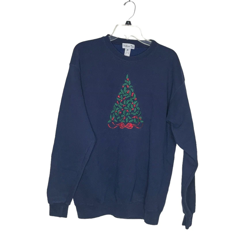 Blue Sweatshirt Embroidered Christmas Tree Xmas By Willow Bay - Image 3