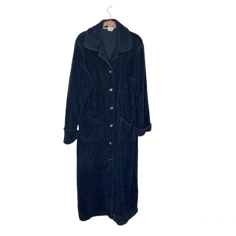 Blue Terry Chenille Housecoat Robe Buttons Pockets By Cafe Au Lait - Image 3