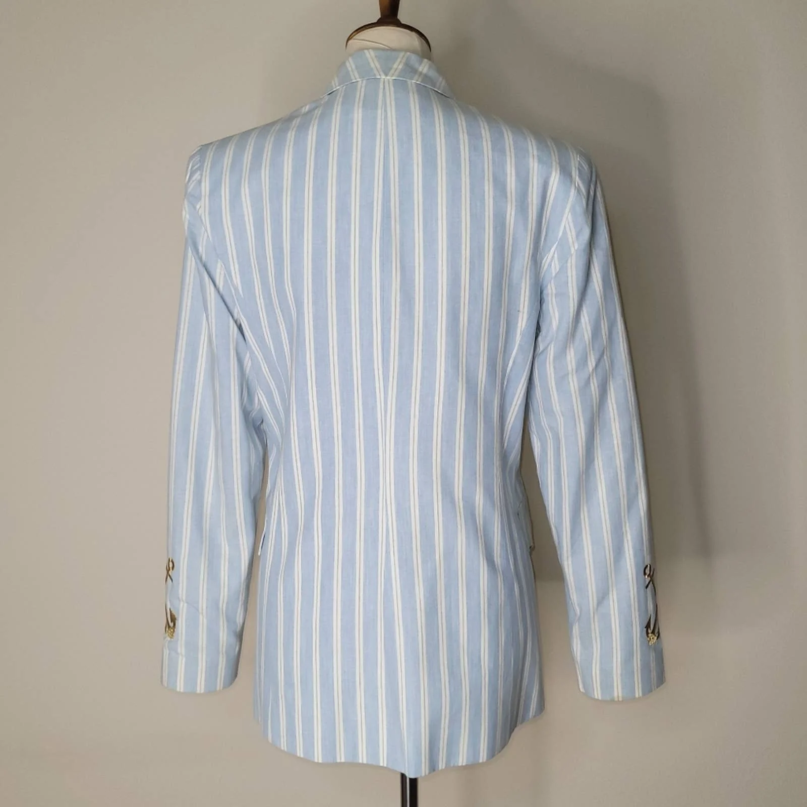 Blue Vertical-Stripped Blazer Jacket with Gold Embroidery by Lillie Rubin - Image 2