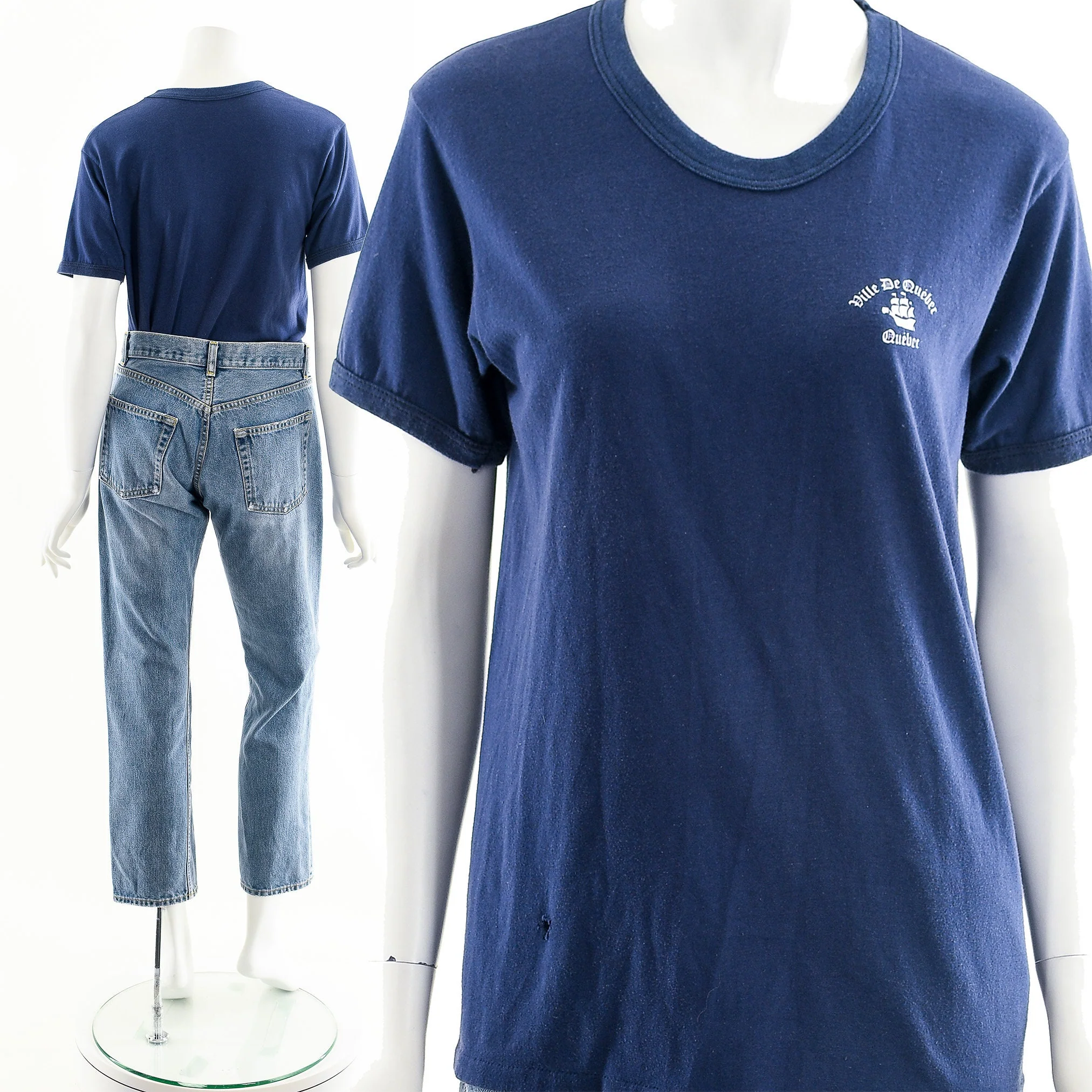 Blue Ville De Quebec 80s Ringer T-Shirt by Mr. Brief - Image 4
