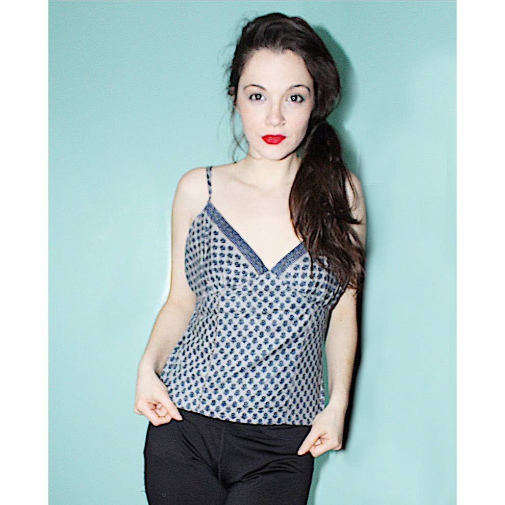 Blue Vintage 90s Cotton V-Neck Tie Back Tank Top by Speed Limit - Image 6