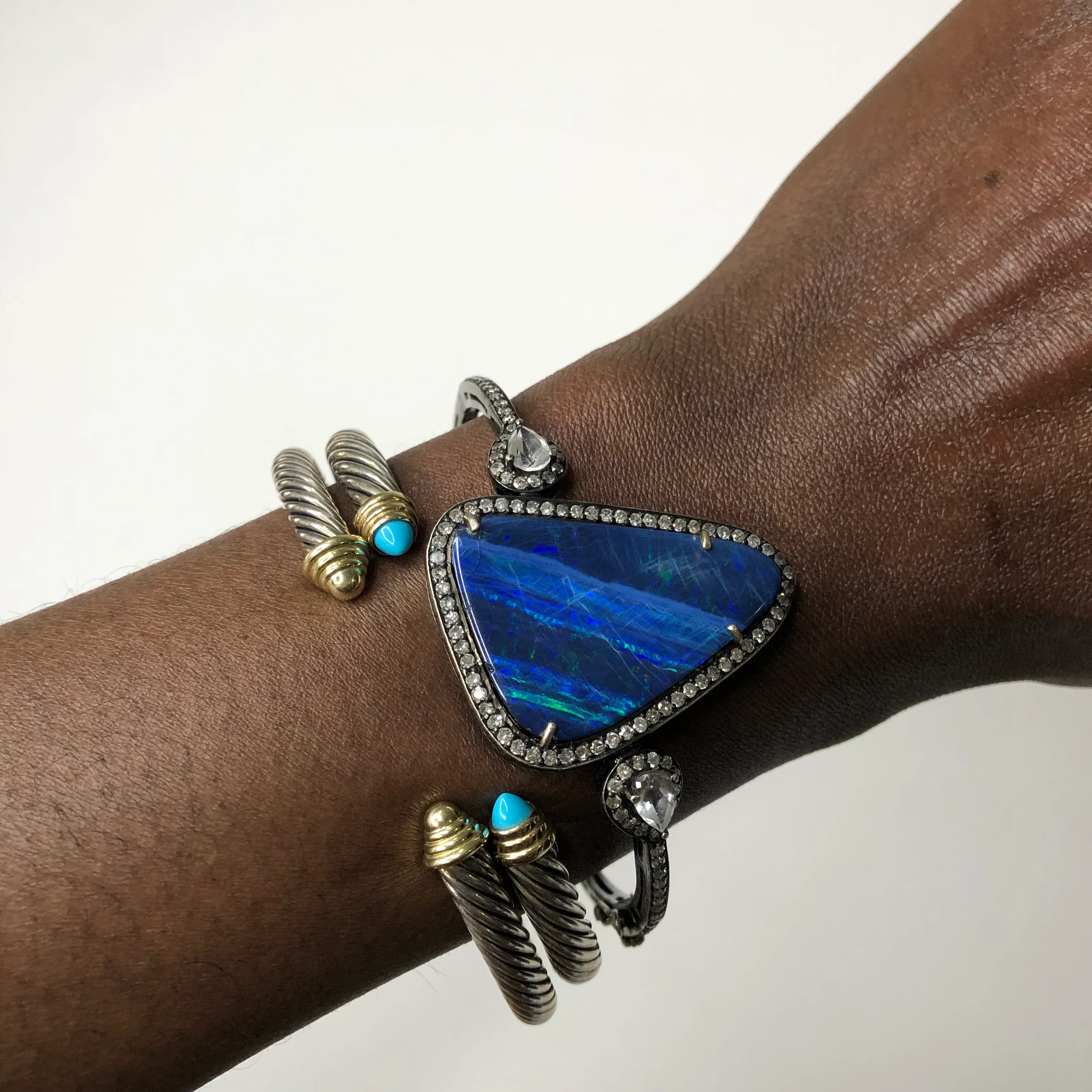 Boulder Opal And Genuine Diamond Hinge Bracelet - Image 11