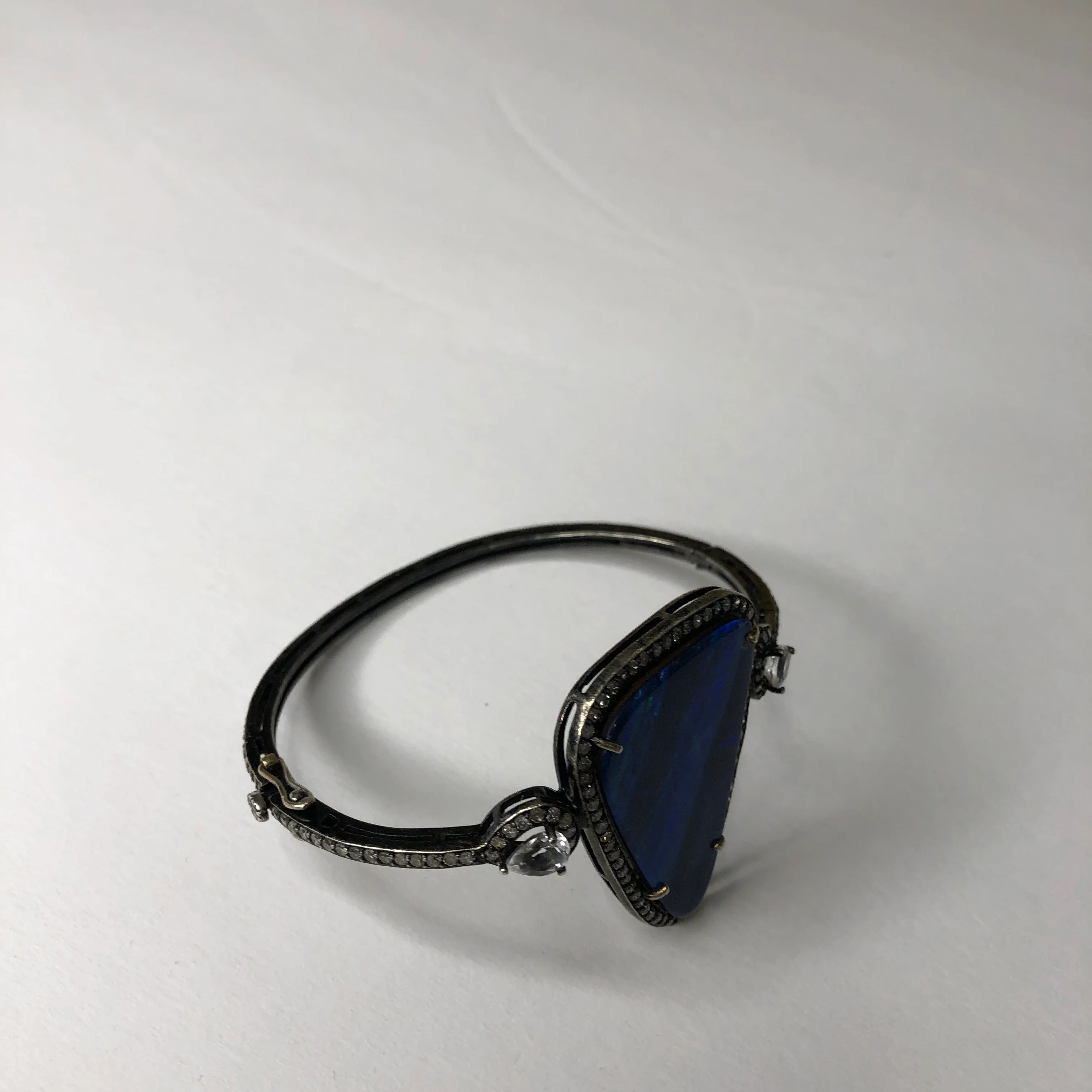 Boulder Opal And Genuine Diamond Hinge Bracelet - Image 5