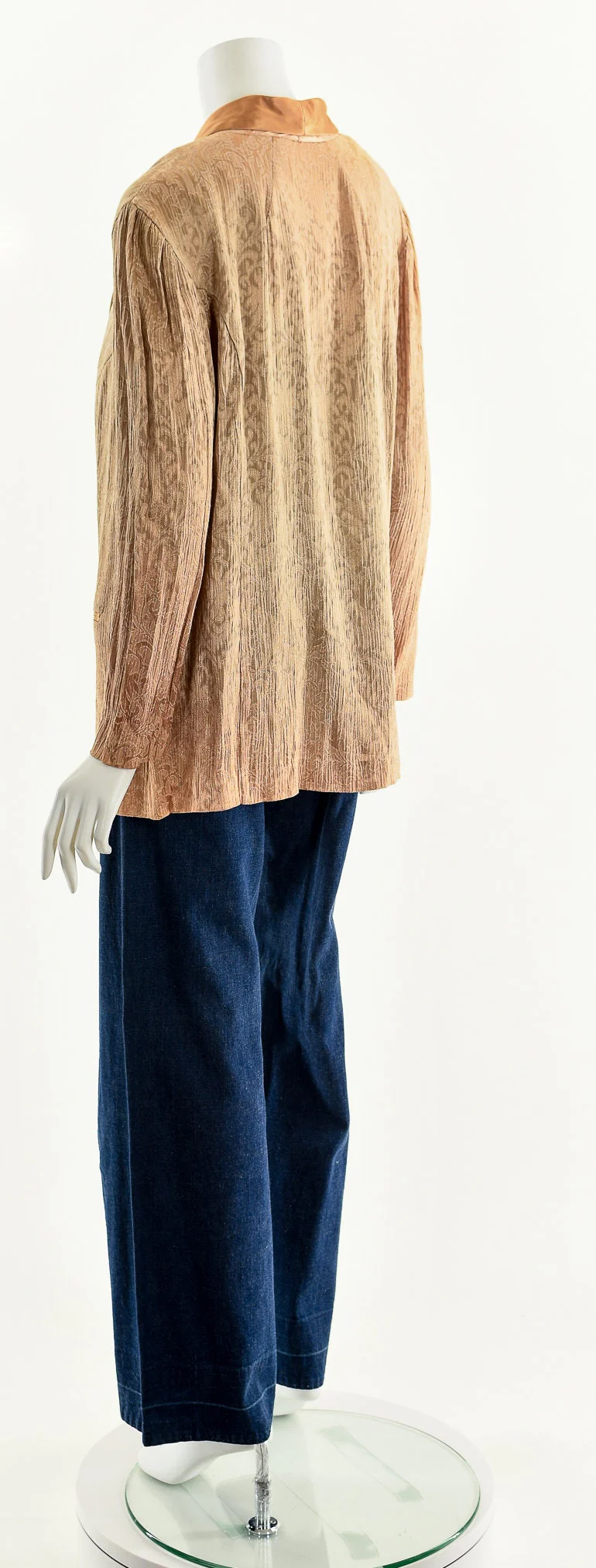 Blush Pink Brocade Satin Tuxedo Robe Jacket - Image 8