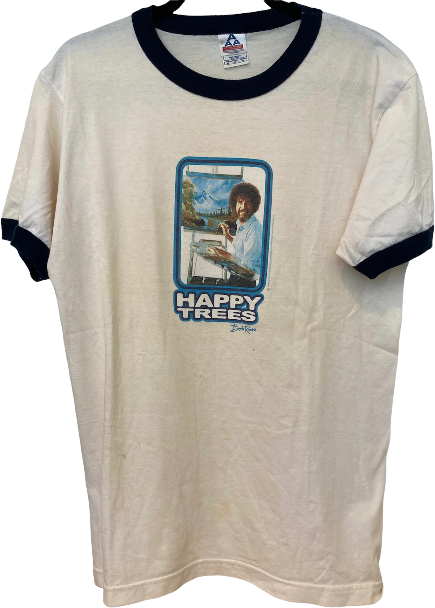 Bob Ross Painting Ringer Tee Medium Cotton By Aaa